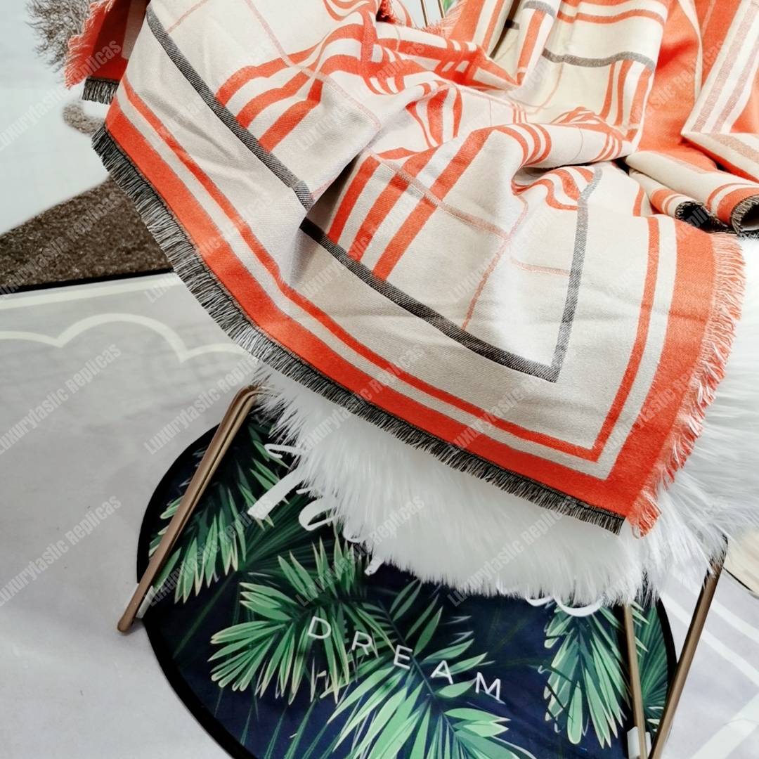B**rry check, monogram and striped print silk scarf orange