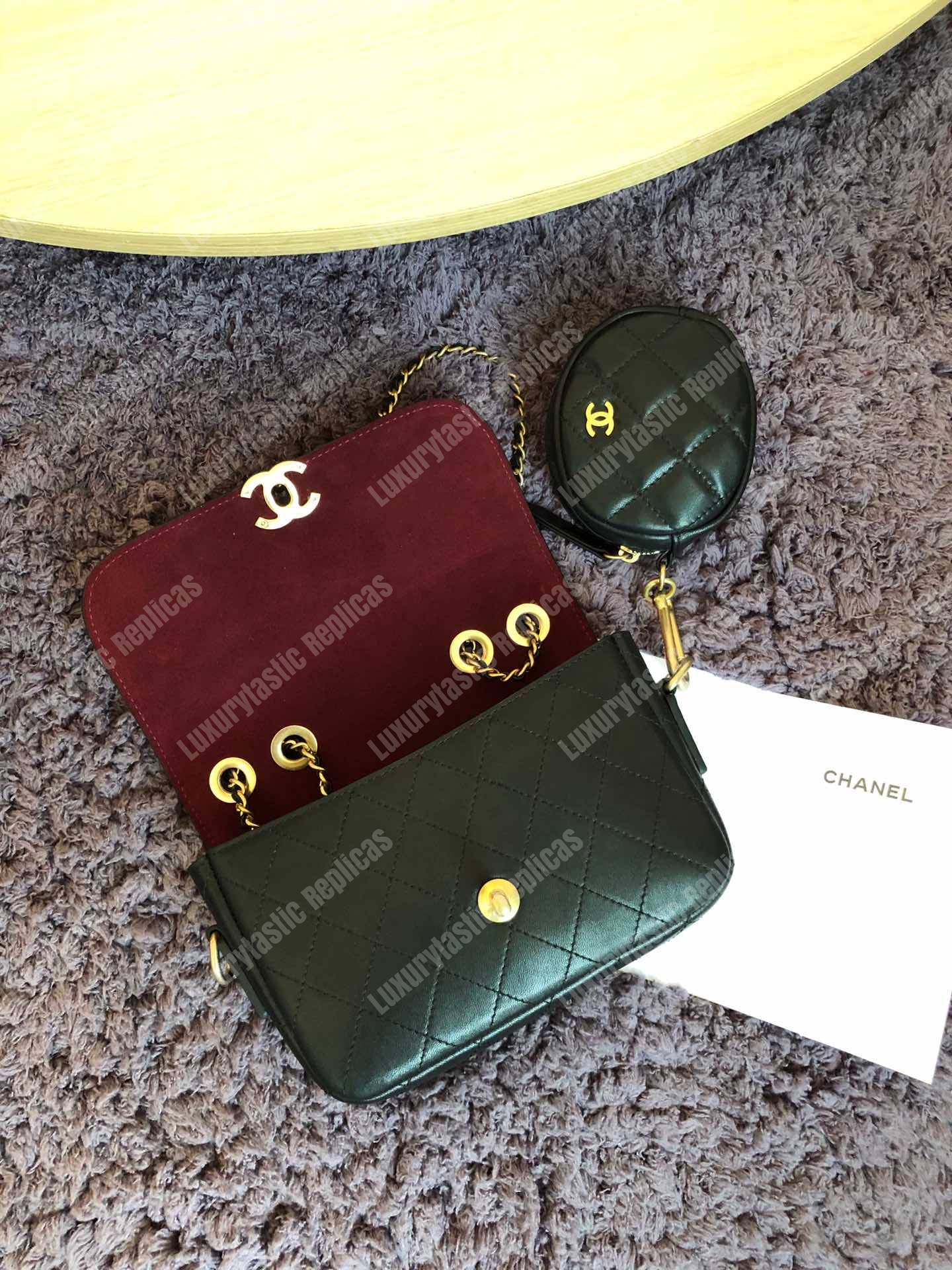 Ch*el flap bag & coin purse black