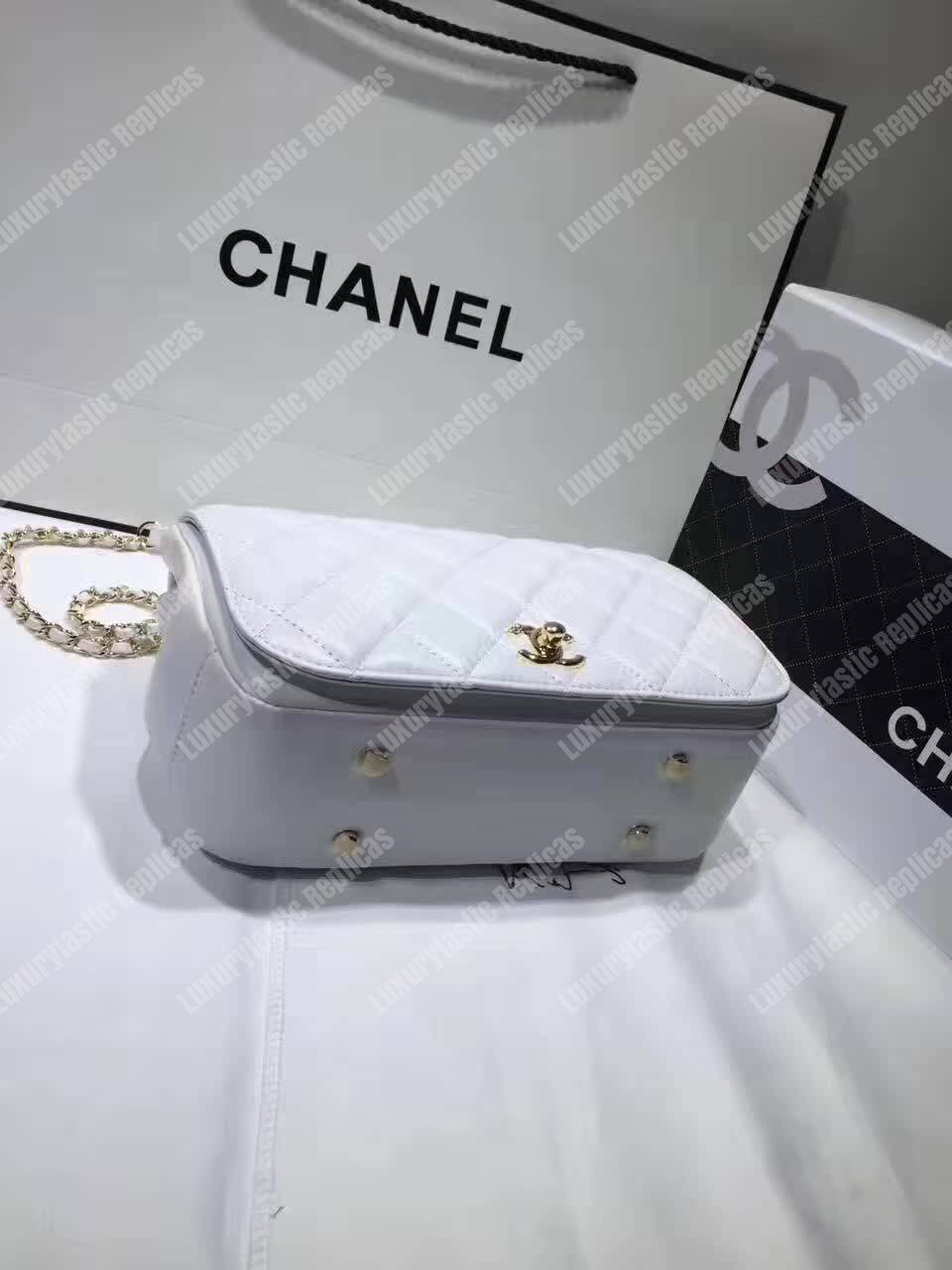 Ch*el medium flap bag with top handle white