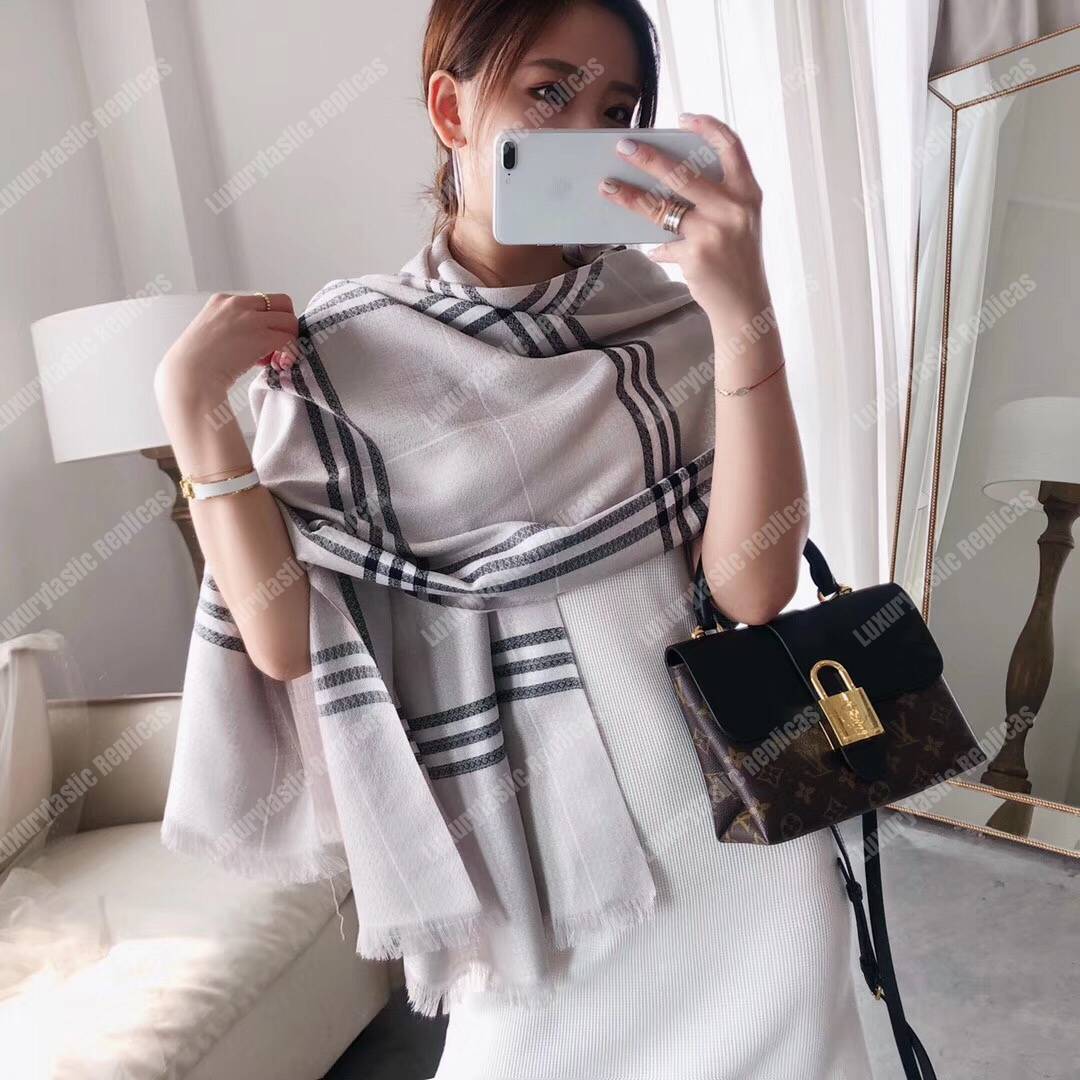 B**rry check cashmere scarf black white grey