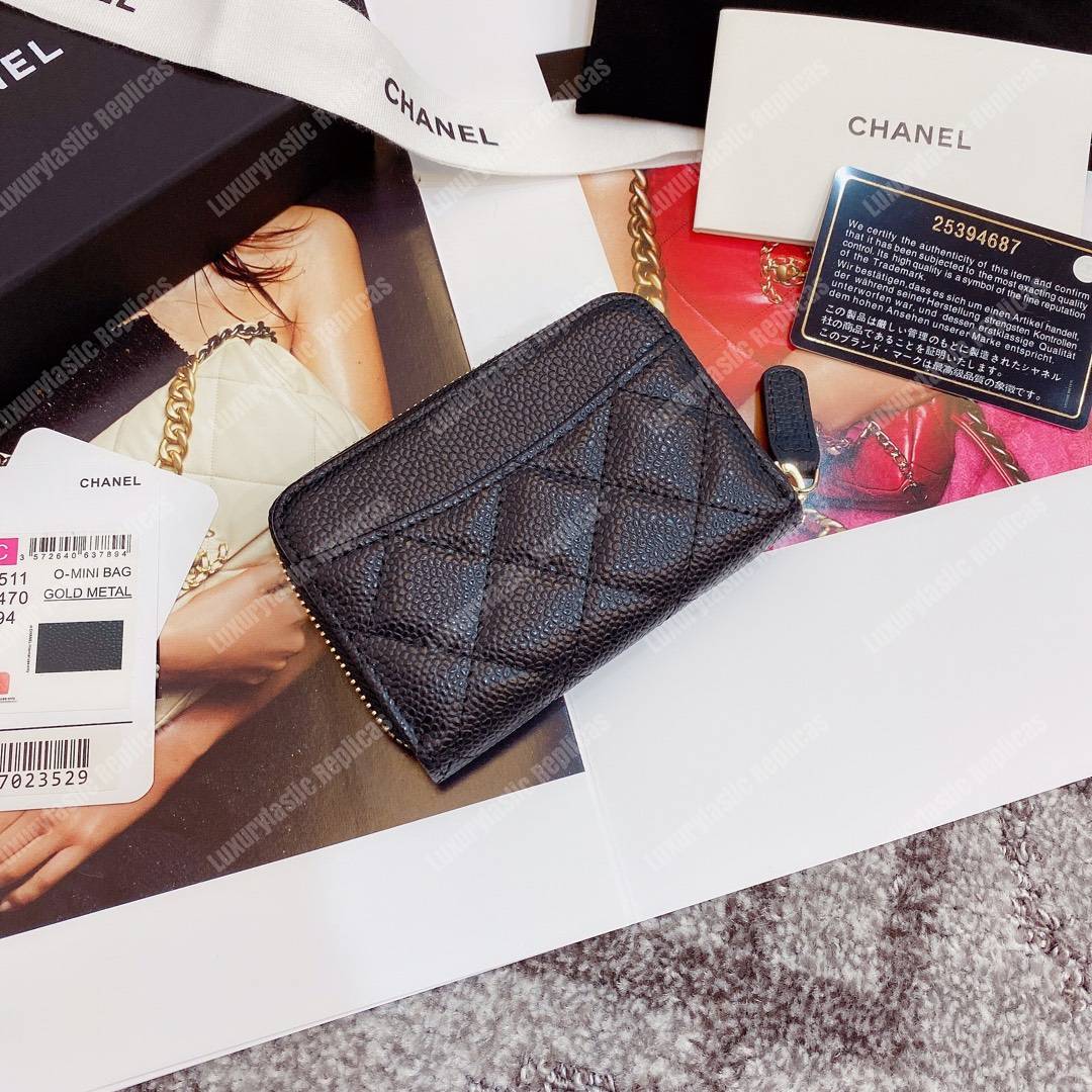 Ch*el classic zipper coin purse gold tone black
