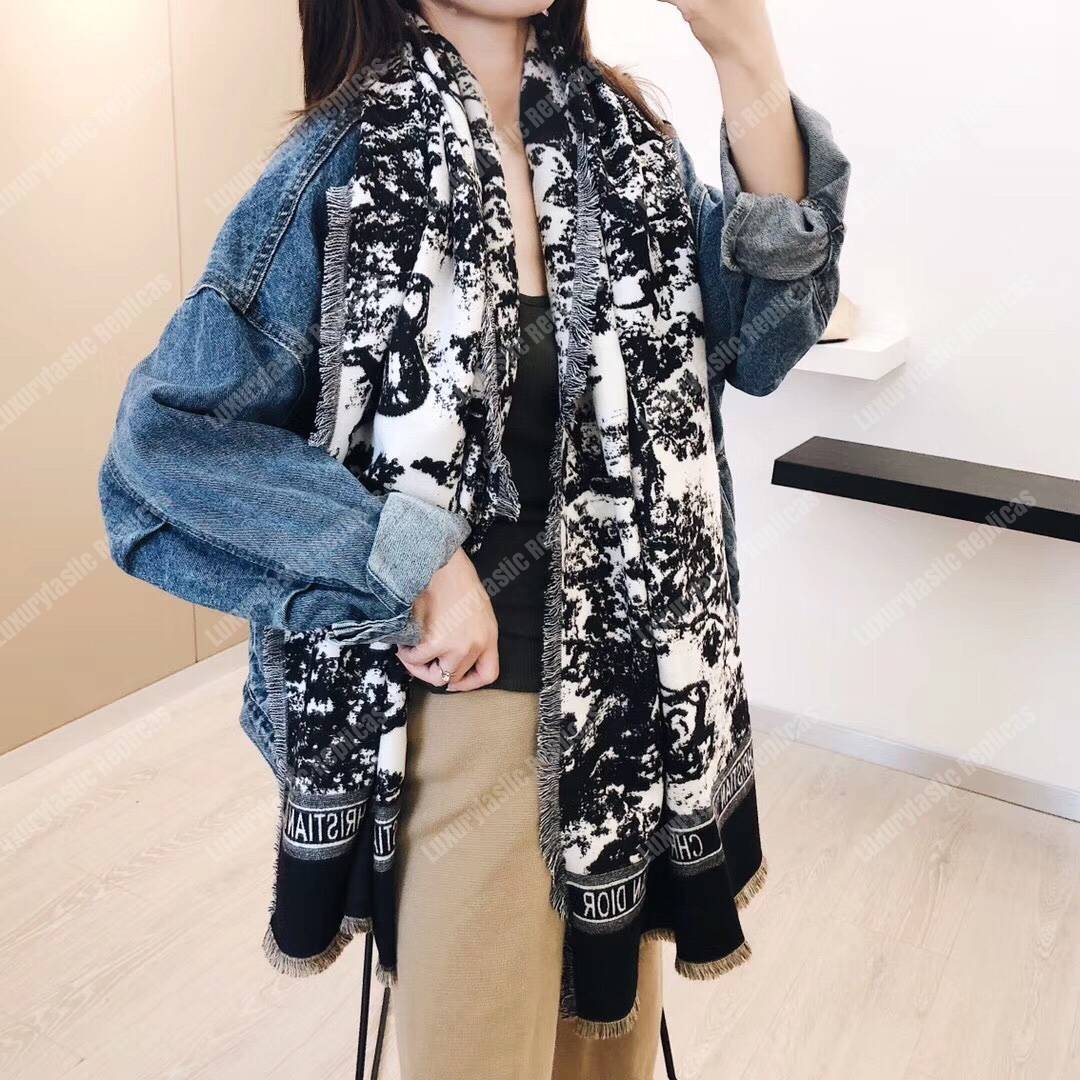 CD Toile de Jouy Stole Black Cashmere & Wool