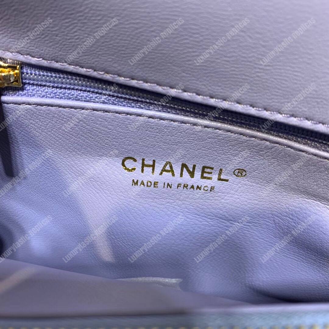 Ch*el flap bag with top handle sky blue