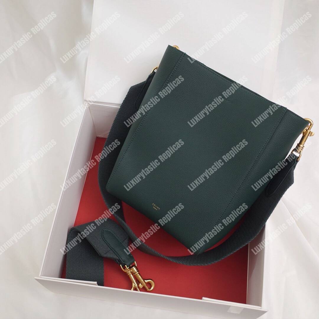 Ce**e sangle small bucket bag in soft grained calfskin amazone
