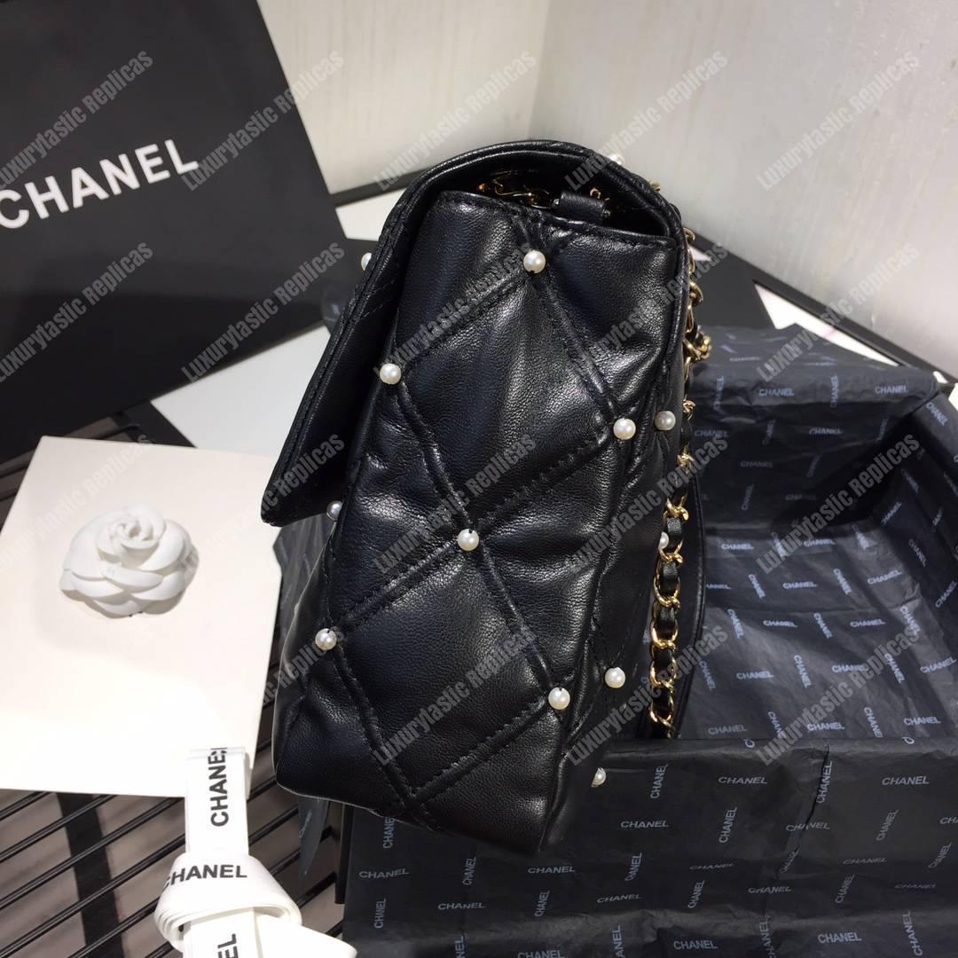 Ch*el flap bag iimitation pearls black
