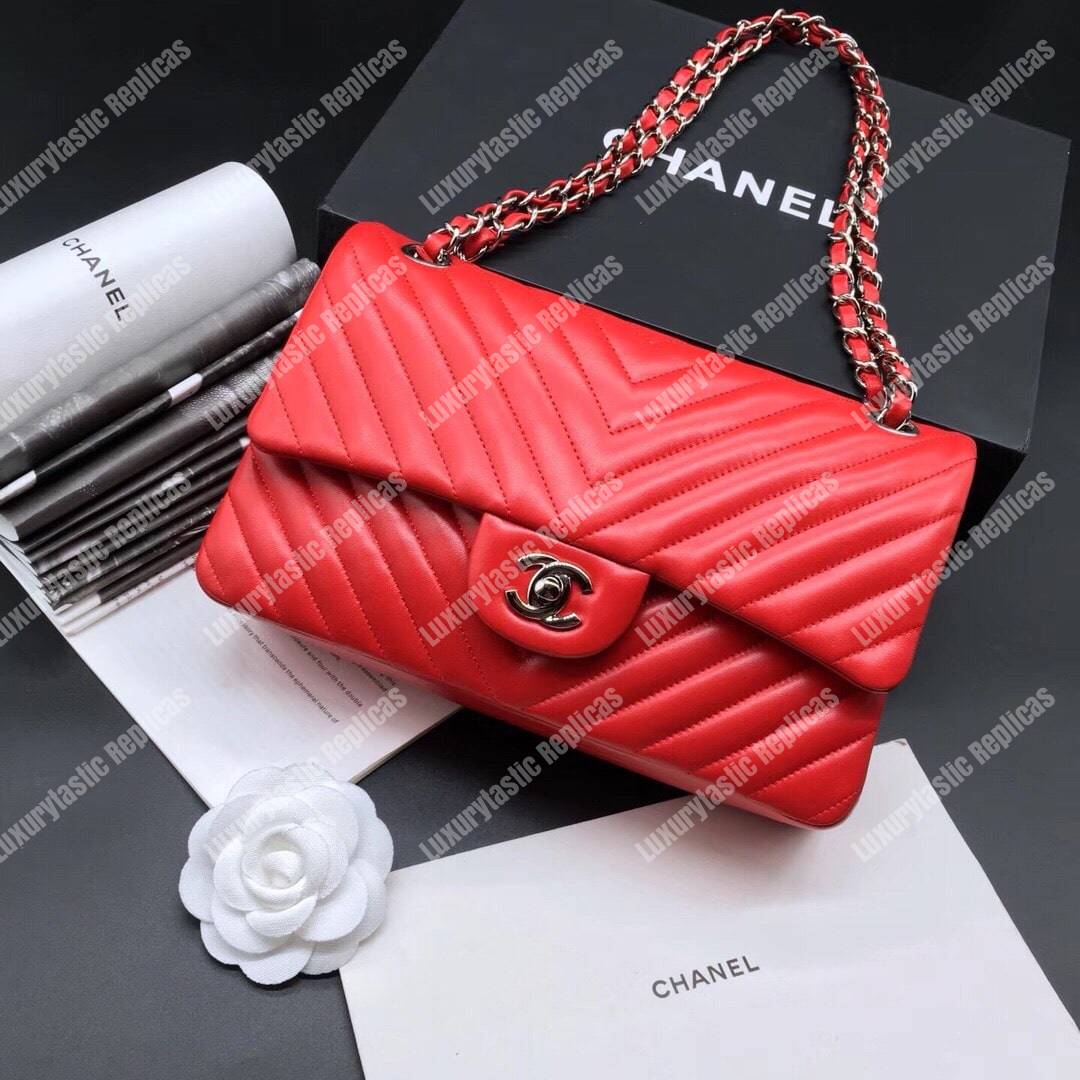 Ch*el classic medium handbag red