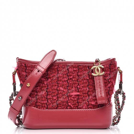 Ch*el small tweed gabrielle hobo bag red