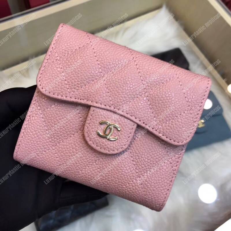 Ch*el classic small flap wallet pink khaki interior