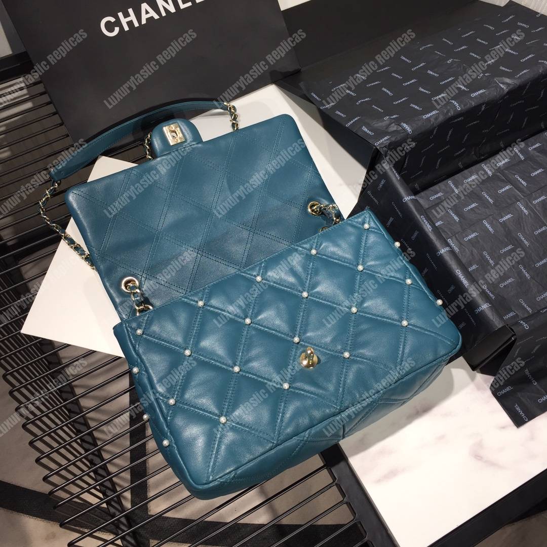 Ch*el flap bag iimitation pearls blue