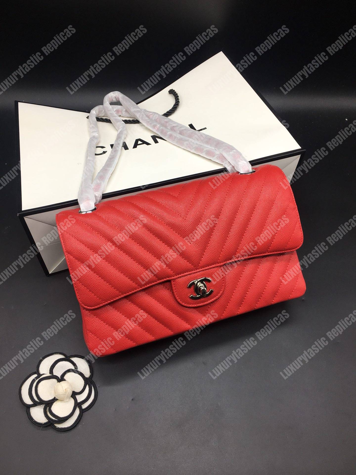 Ch*el classic medium handbag red
