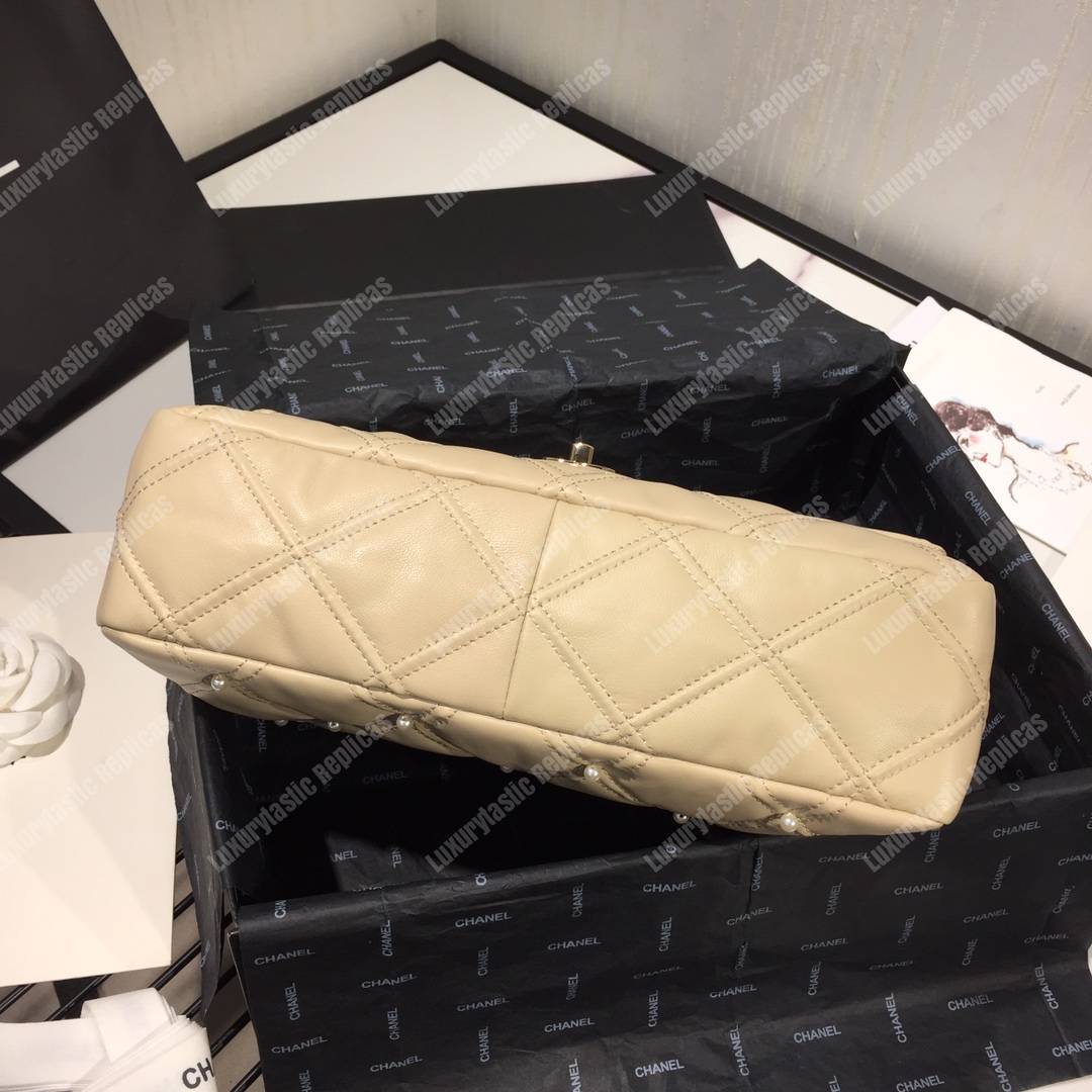Ch*el flap bag iimitation pearls beige