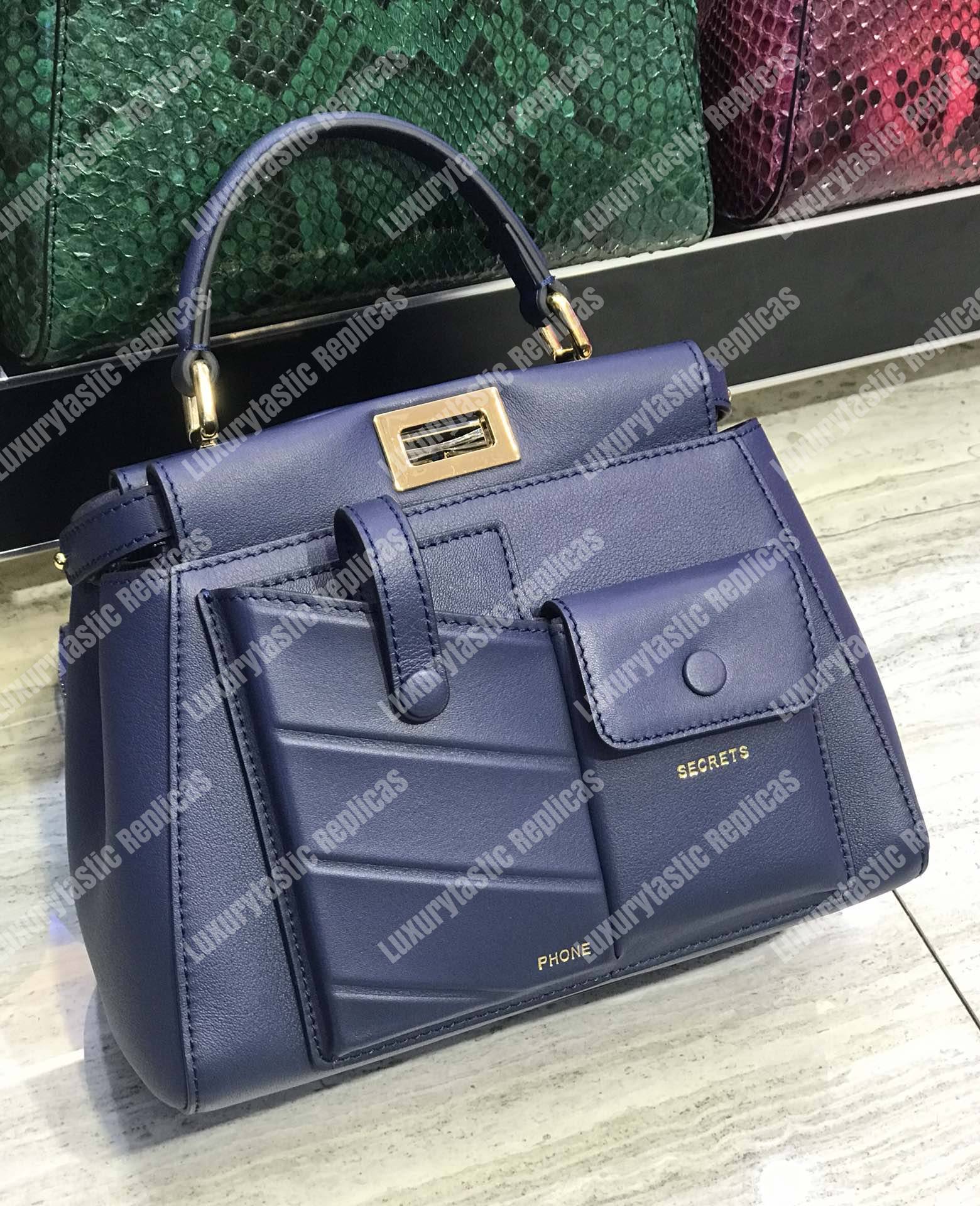 F**di peekaboo iconic mini blue leather bag