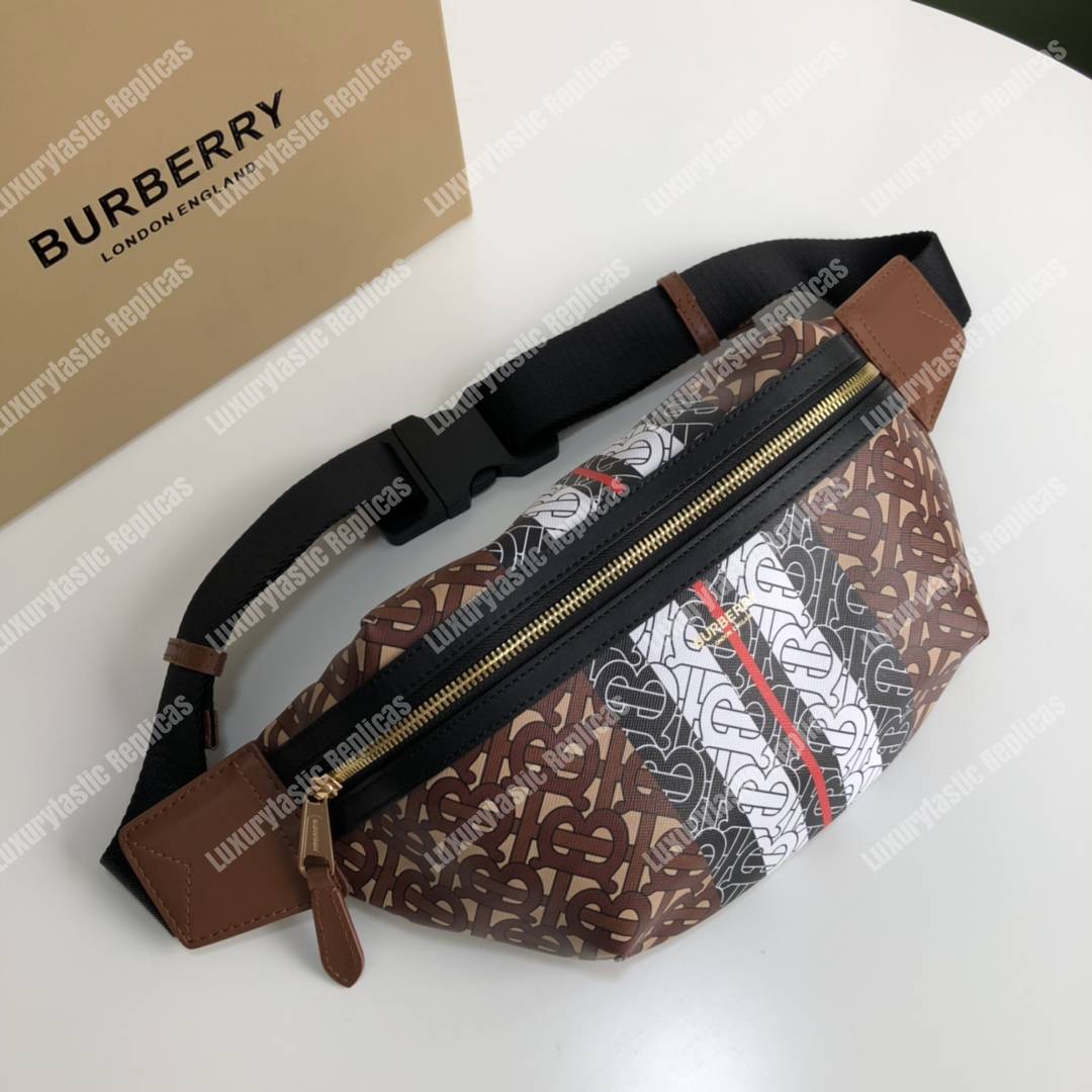 B**rry medium monogram stripe e-canvas bum bag brown