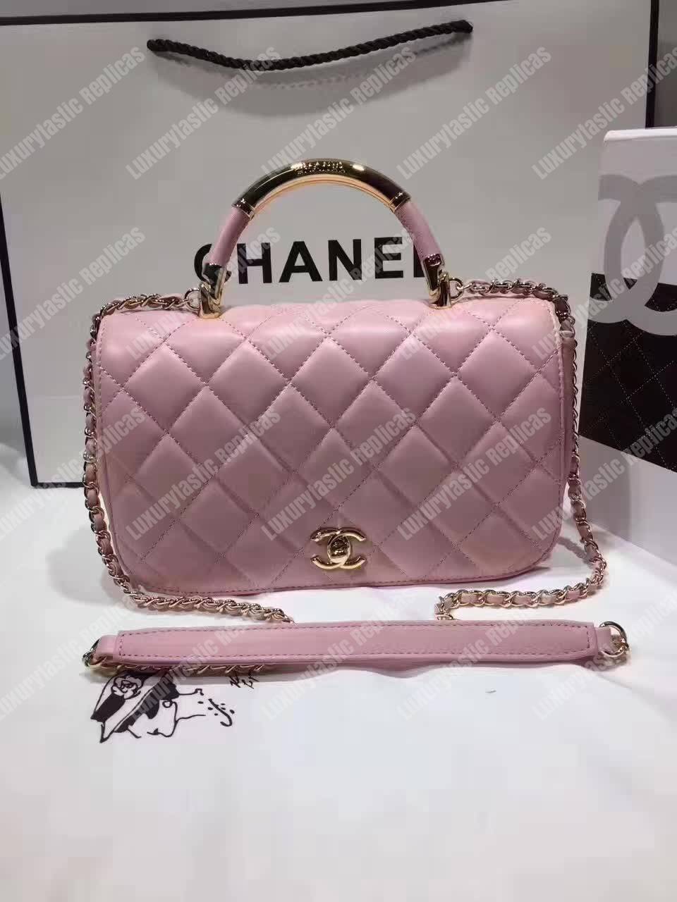 Ch*el medium flap bag with top handle pink