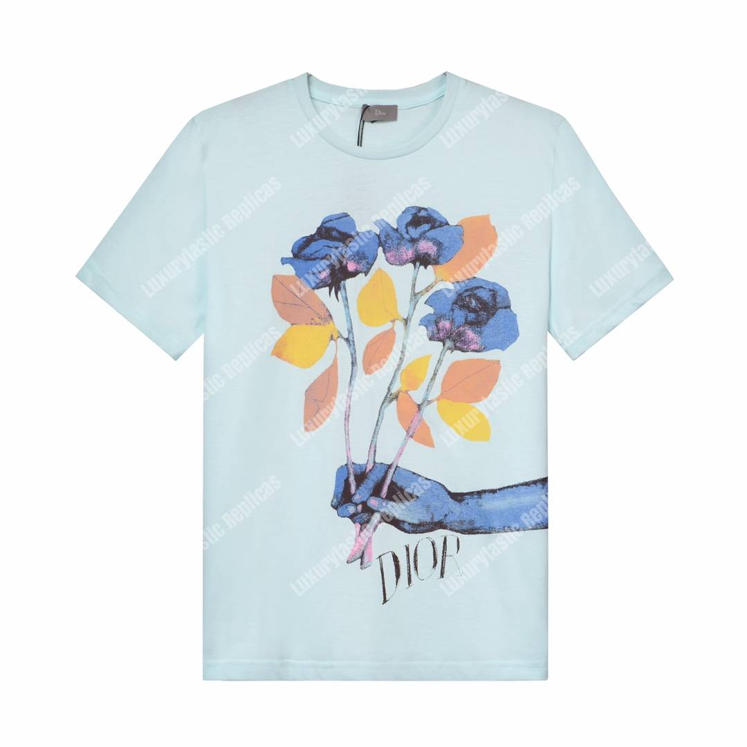 D*or alex foxton rose logo blue cotton t-shirt