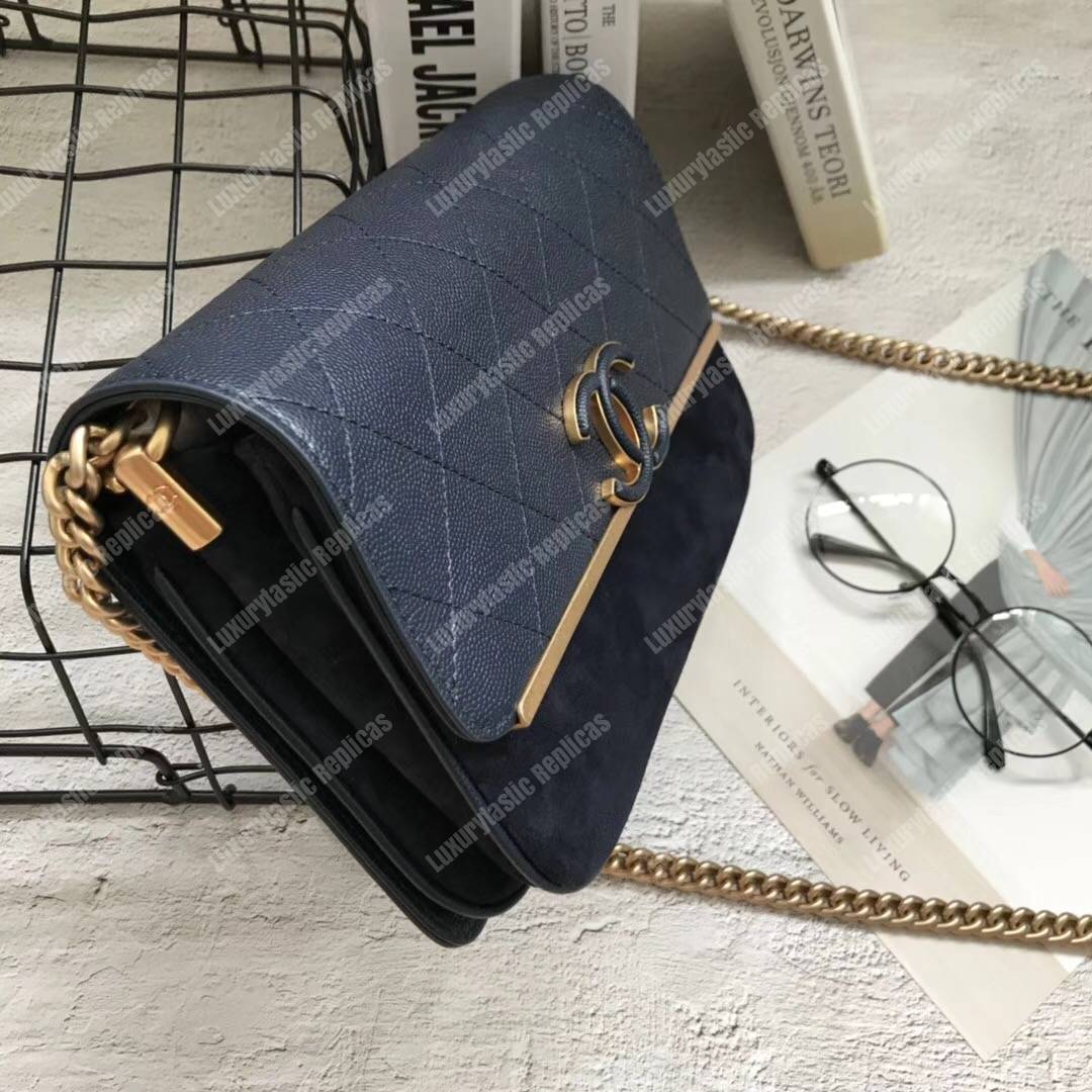 Ch*el classic flap bag navy blue