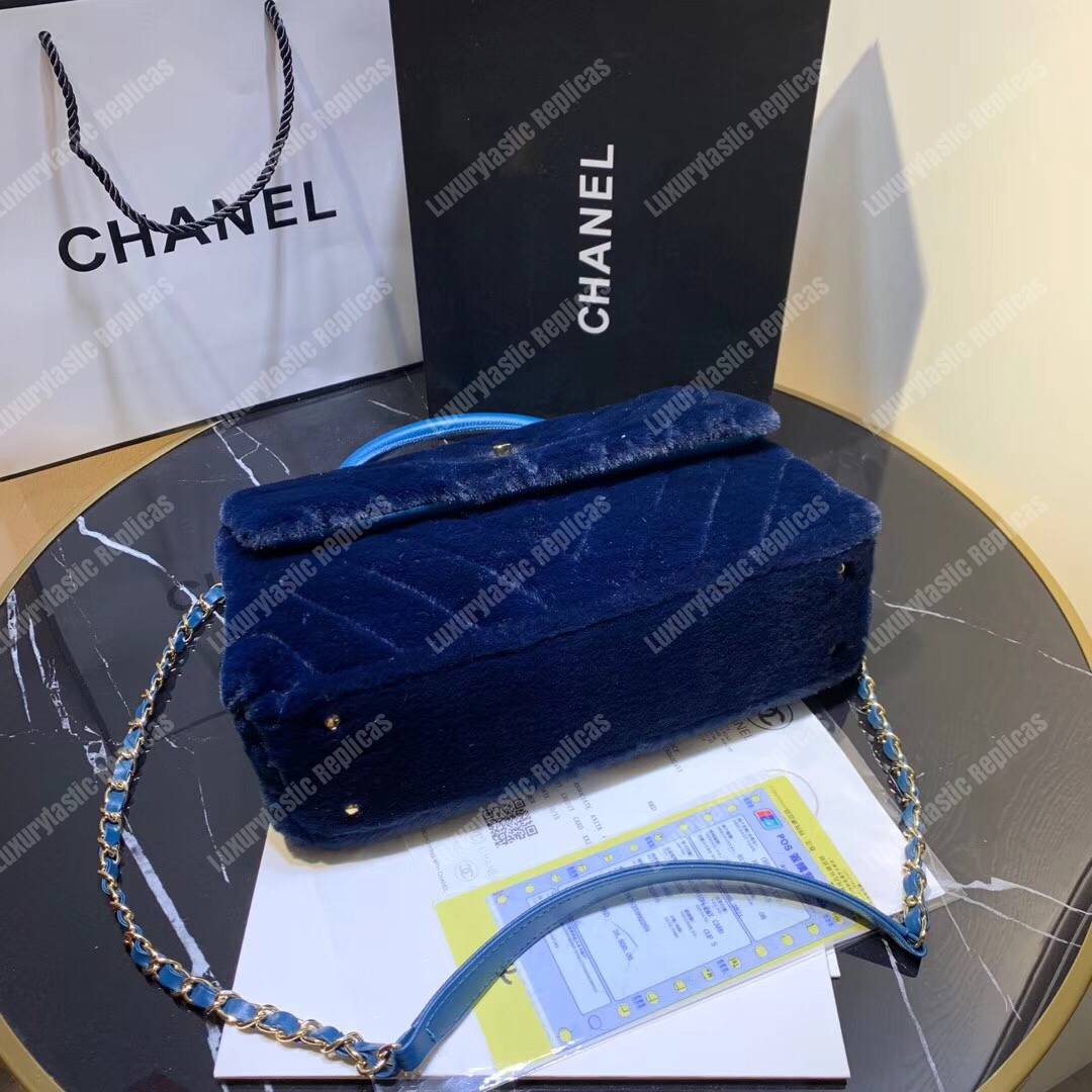 Ch*el flap bag with top handle blue