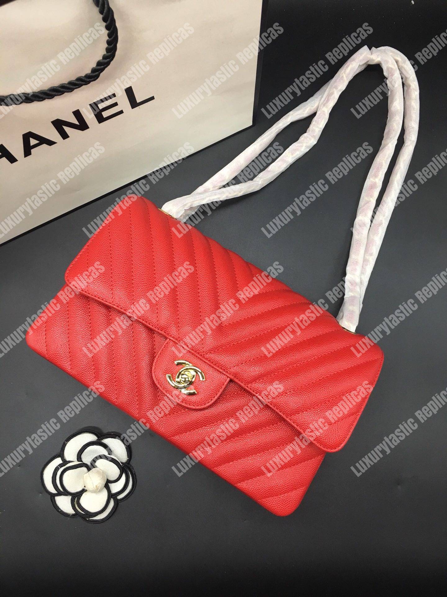Ch*el classic medium handbag red