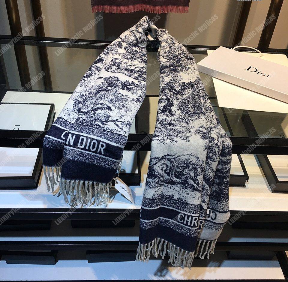 CD Toile de Jouy Stole Blue Cashmere & Wool