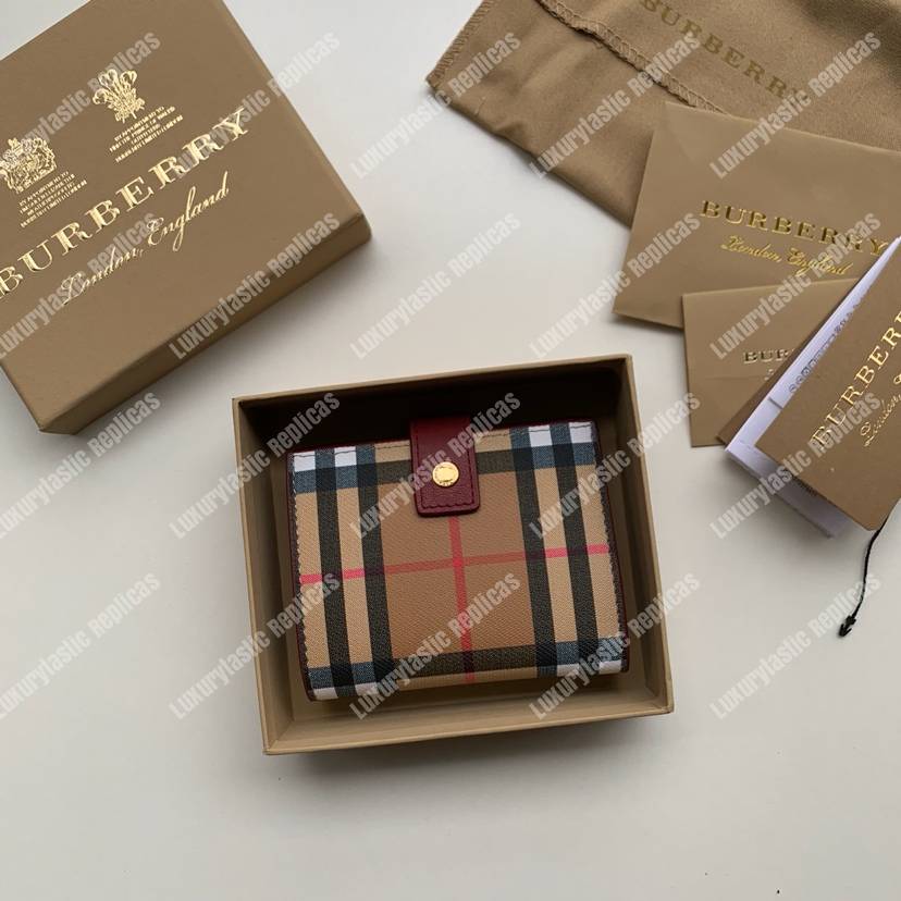 B**rry small vintage check and leather folding wallet crimson