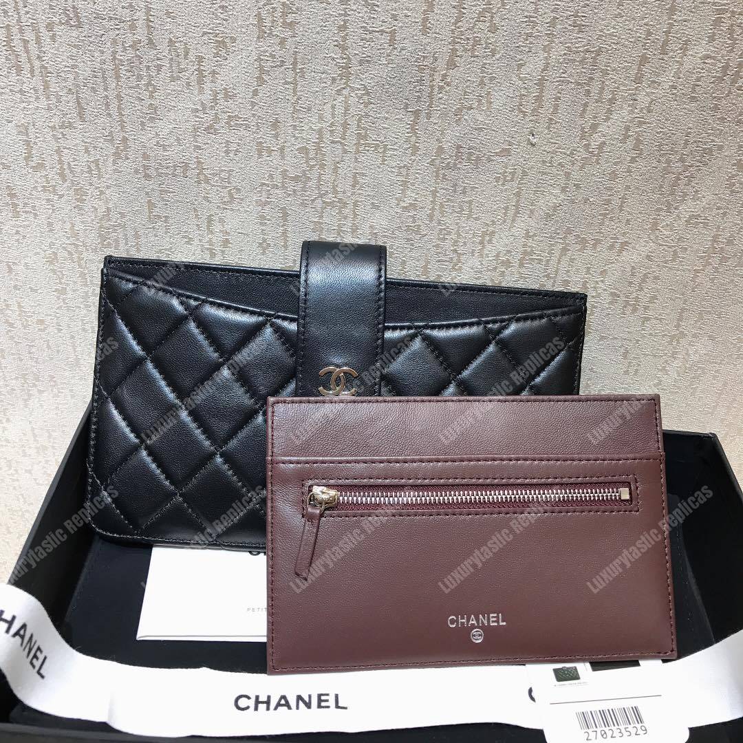 Ch*el classic pouch lambskin leather silver tone black