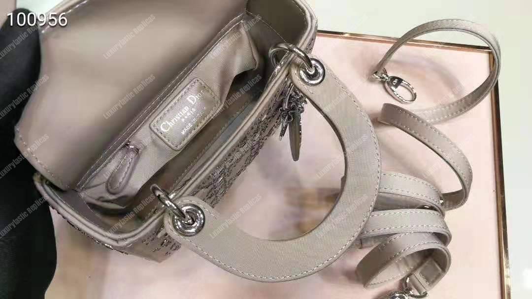 mini lady D*or satin bag gray