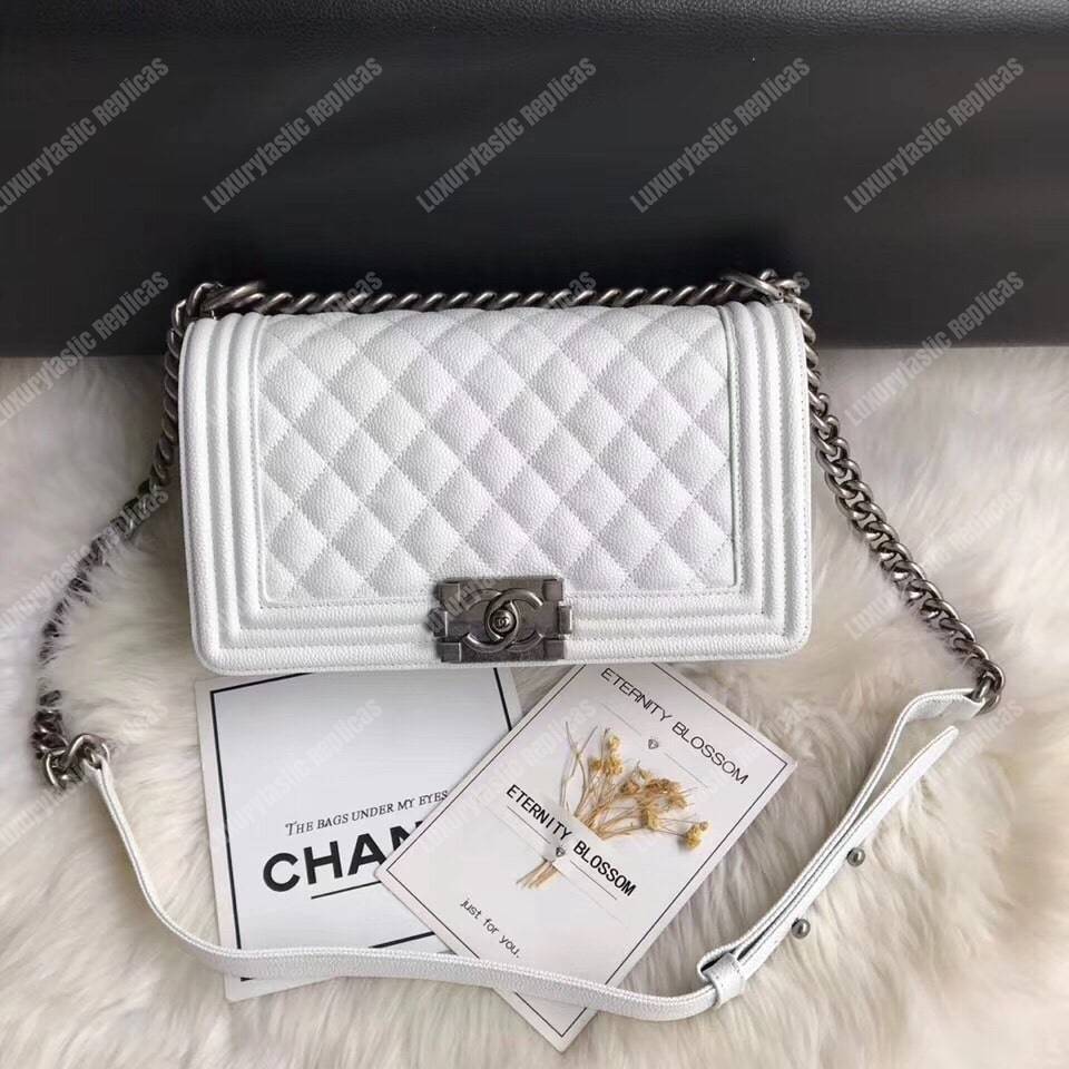 Ch*el boy medium handbag white
