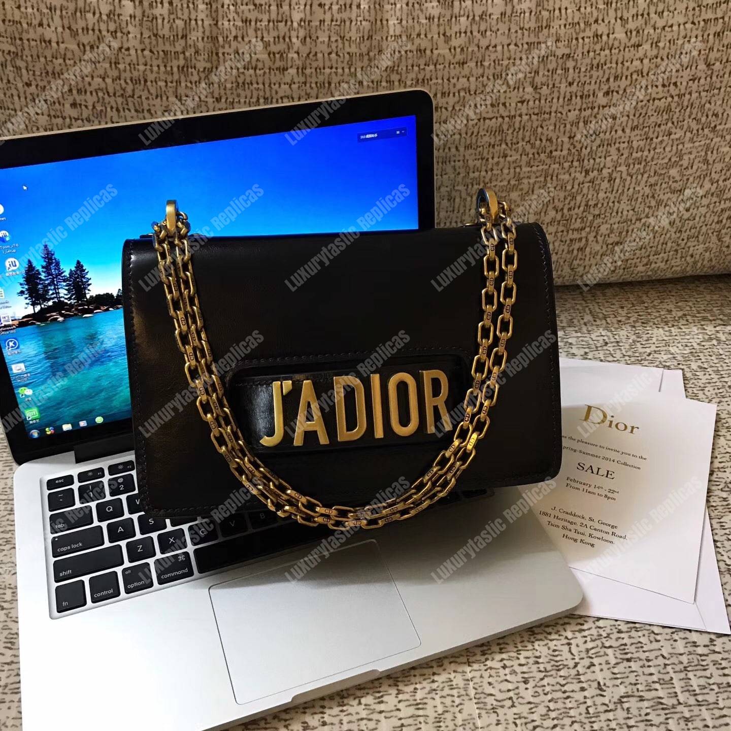 j’aD*or flap bag gold chain – black calfskin