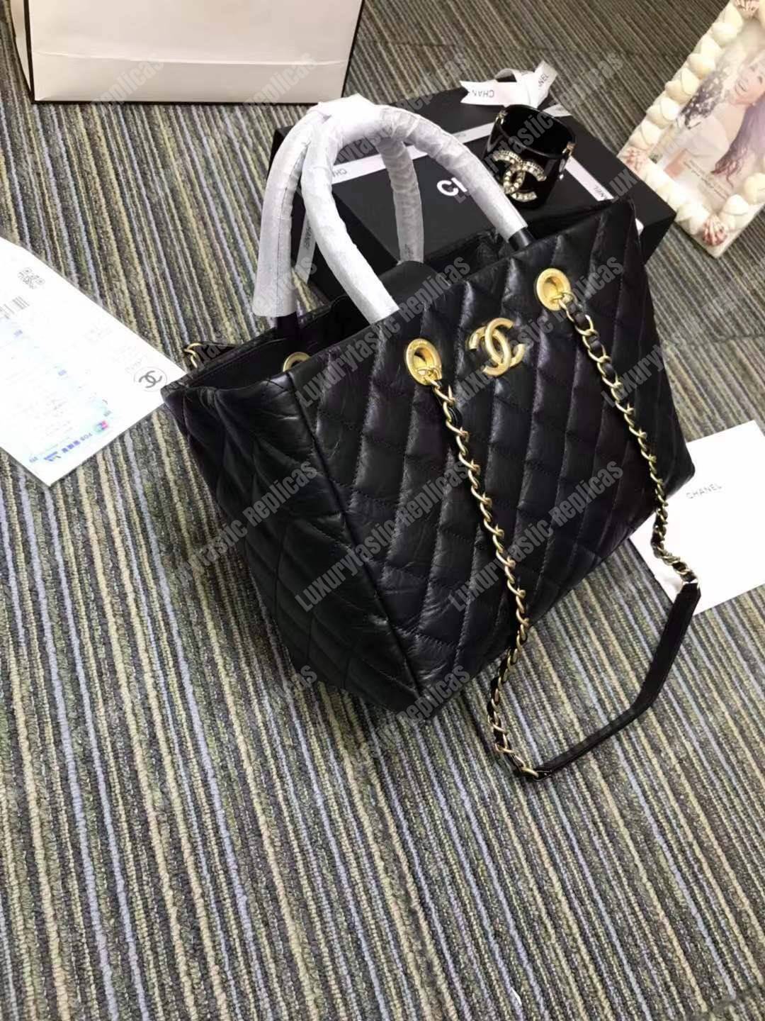 Ch*el large shopping bag black (30cm)