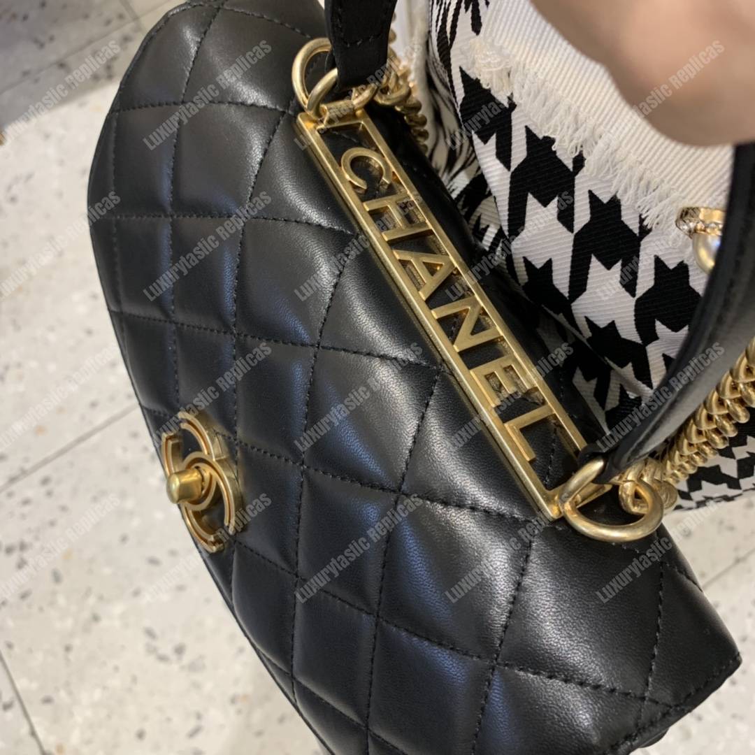 Ch*el flap bag with top handle lambskin black