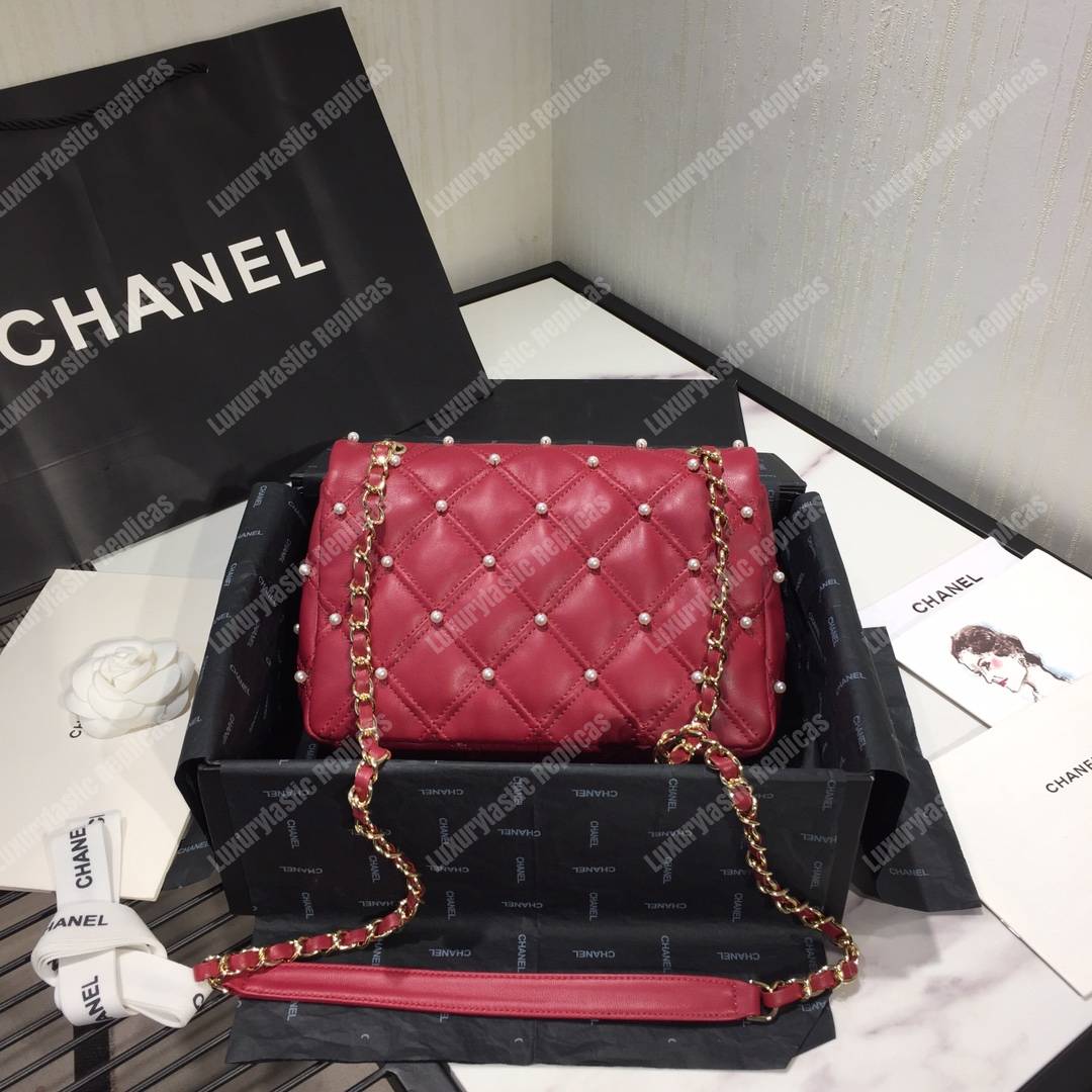 Ch*el flap bag iimitation pearls red