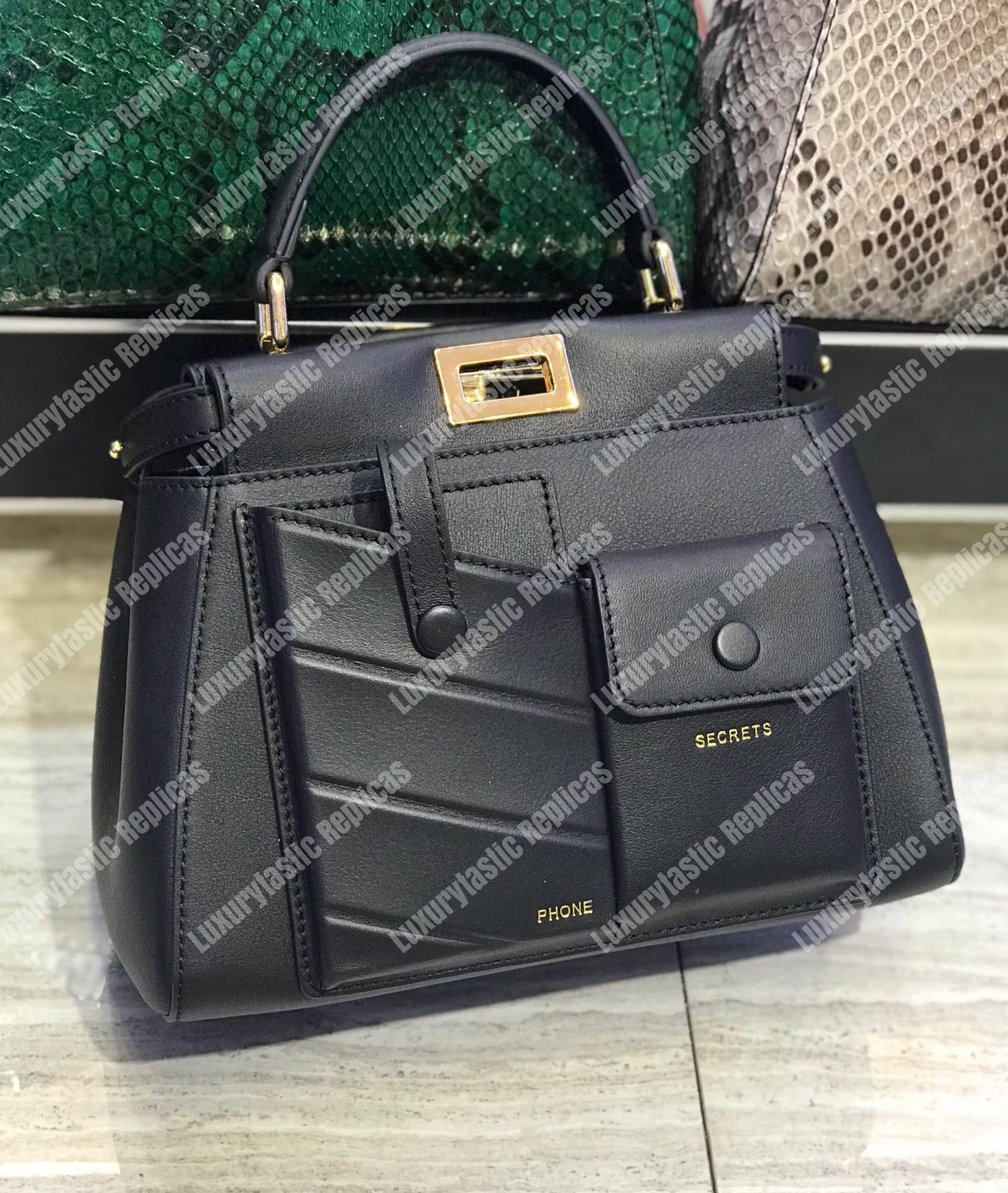 F**di peekaboo iconic mini black leather bag