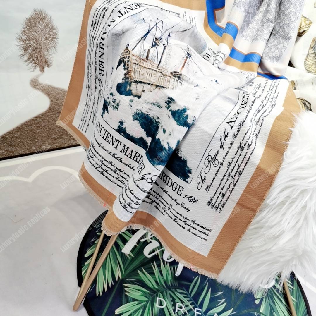 B**rry oyster, blue monogram and mariner print silk scarf archive beige