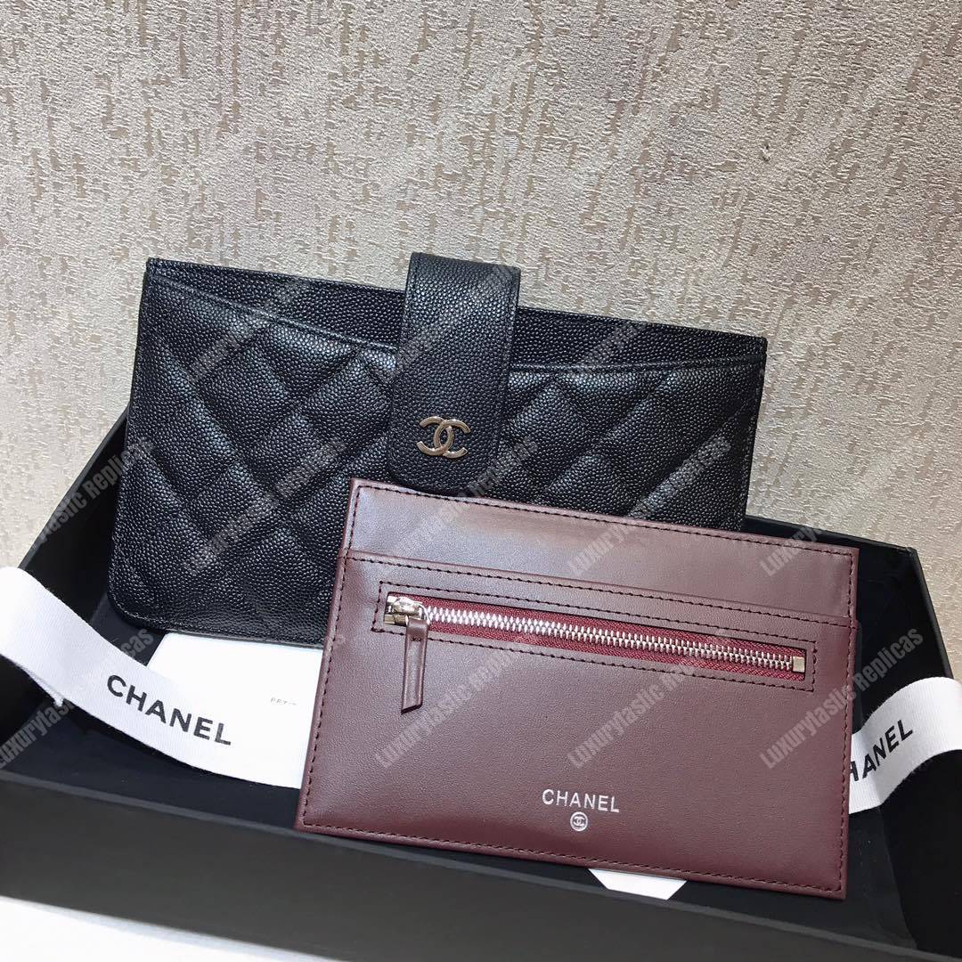 Ch*el classic pouch caviar leather silver tone black