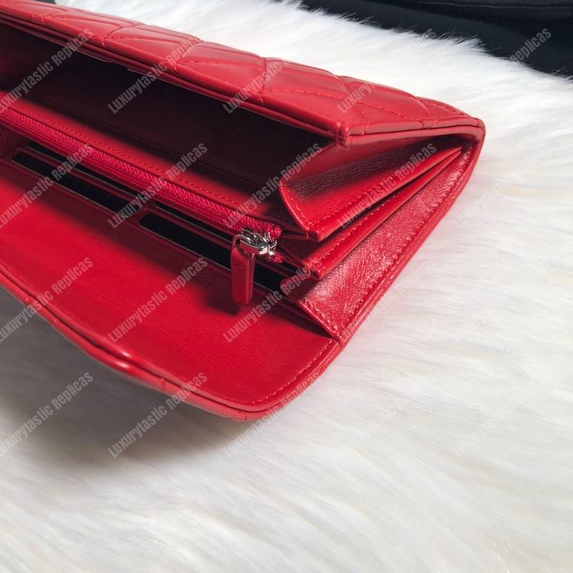 Ch*el classic long flap wallet lambskin leather red