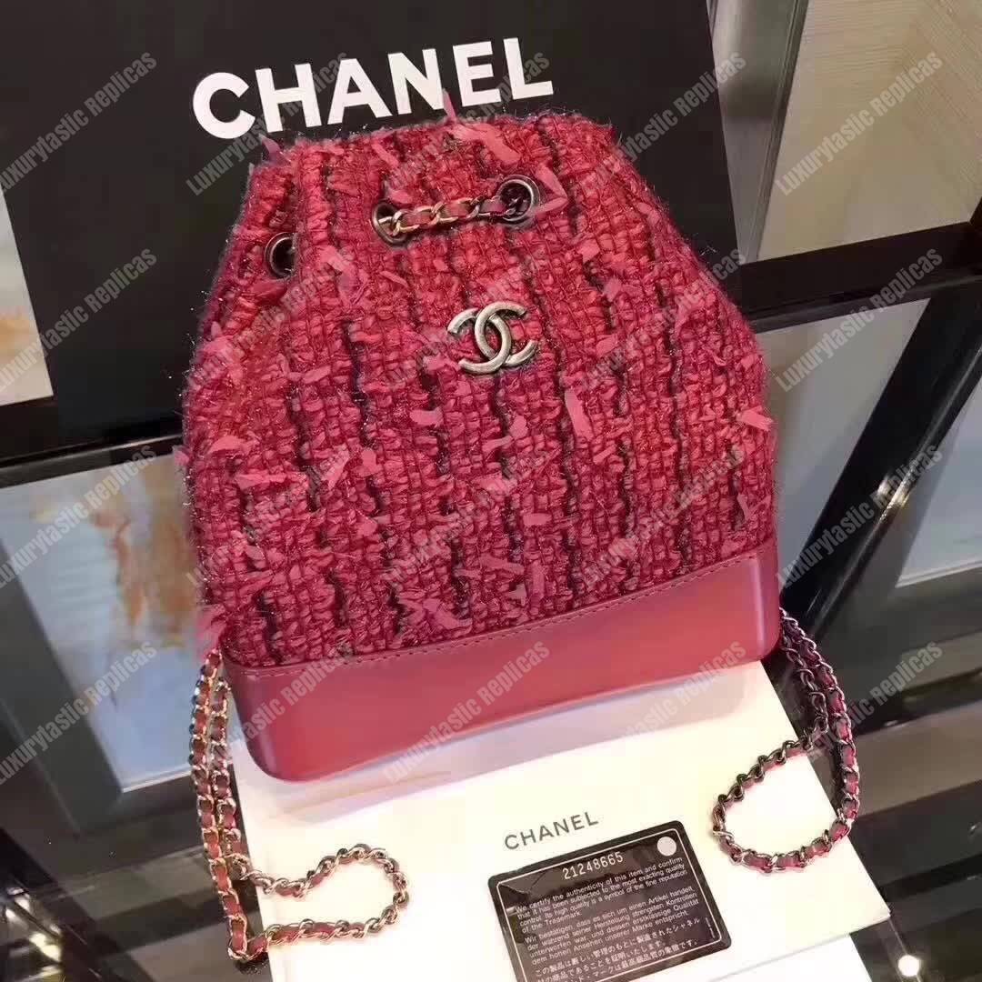 Ch*el small tweed gabrielle hobo backpack red