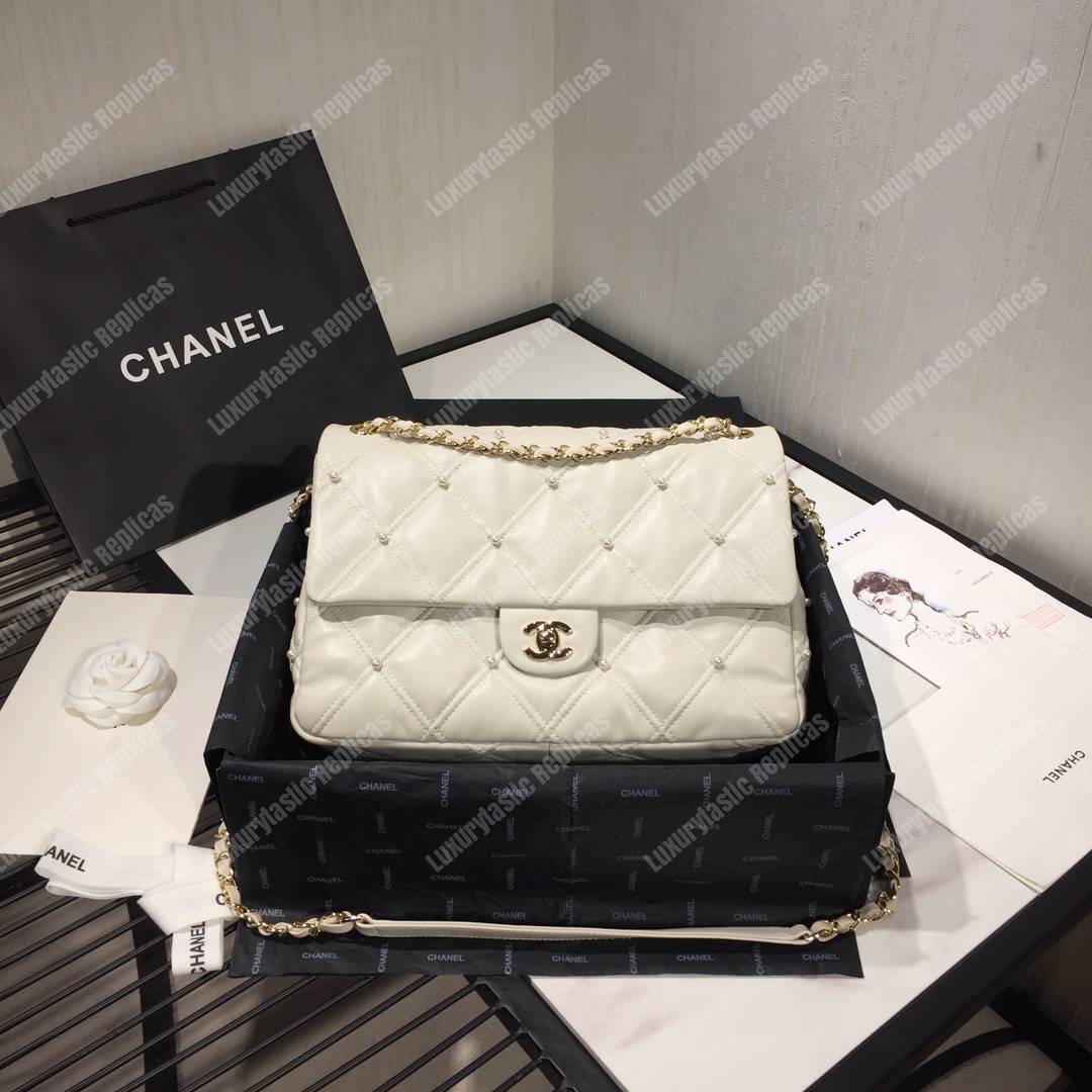Ch*el flap bag iimitation pearls white
