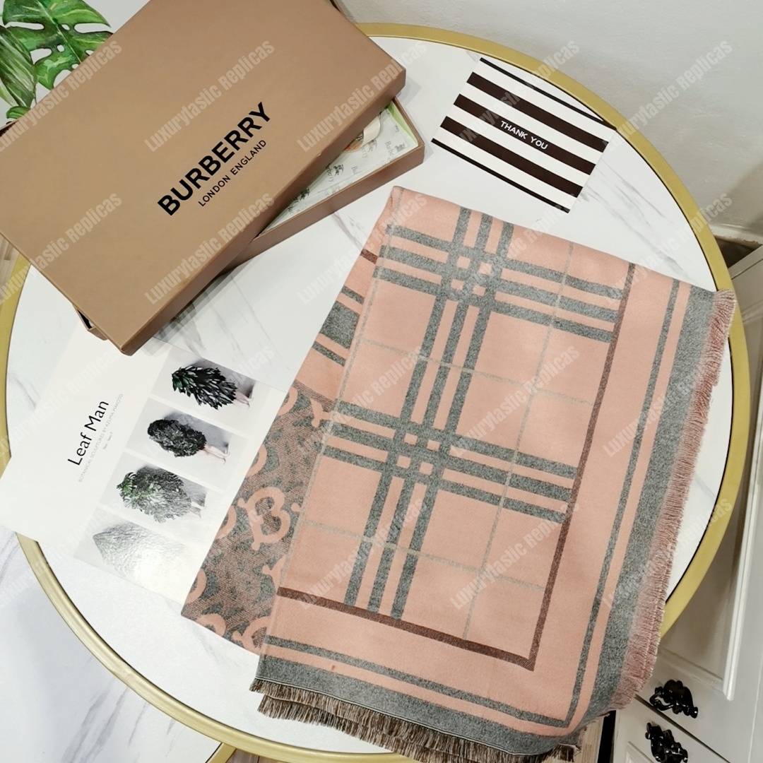 B**rry check, monogram and striped print silk scarf pink grey