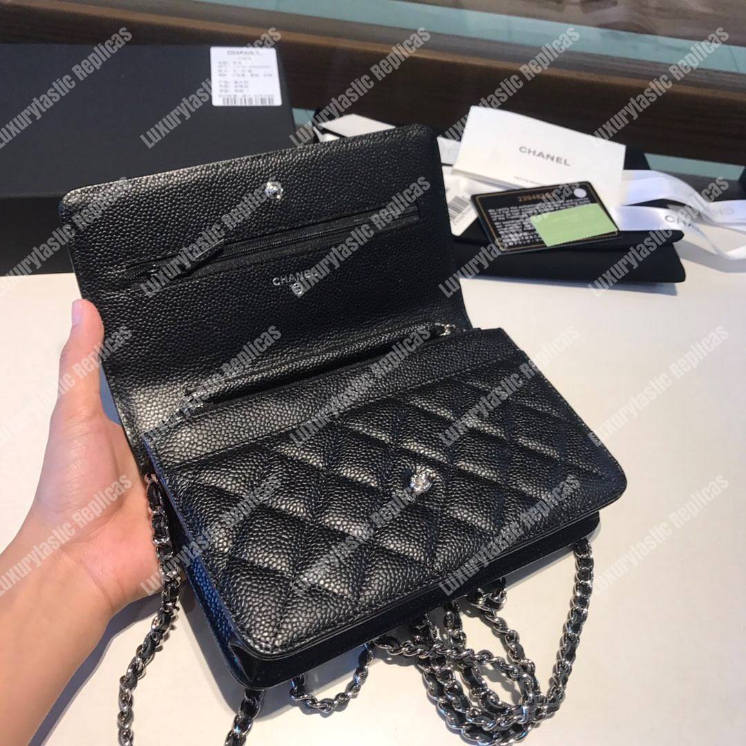 Ch*el wallet on chain – woc classic caviar silver-toned metal black