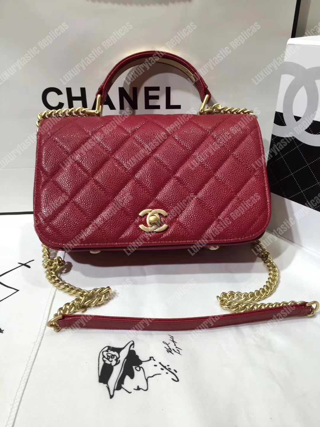 Ch*el small flap bag with top handle red