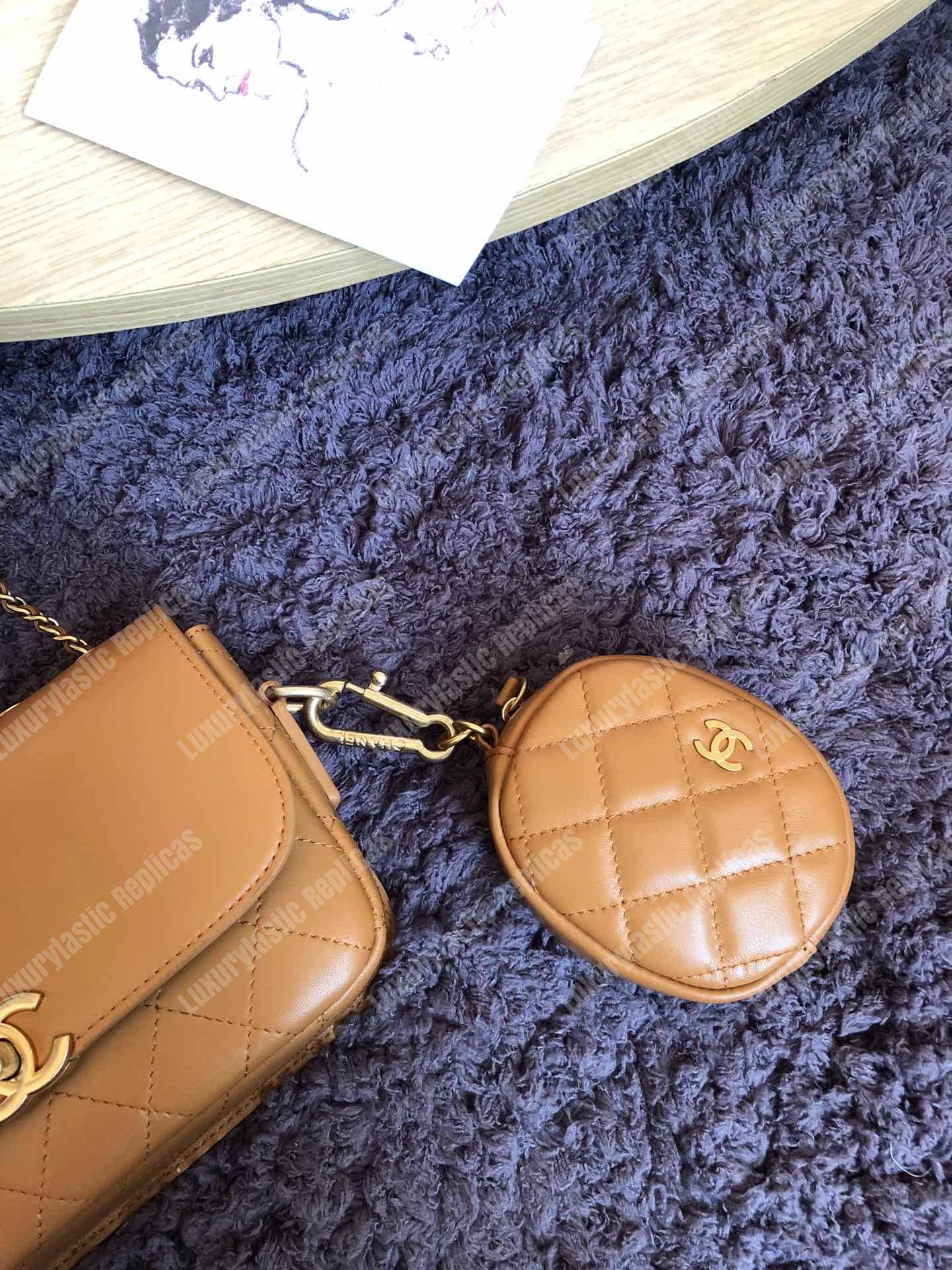 Ch*el flap bag & coin purse beige