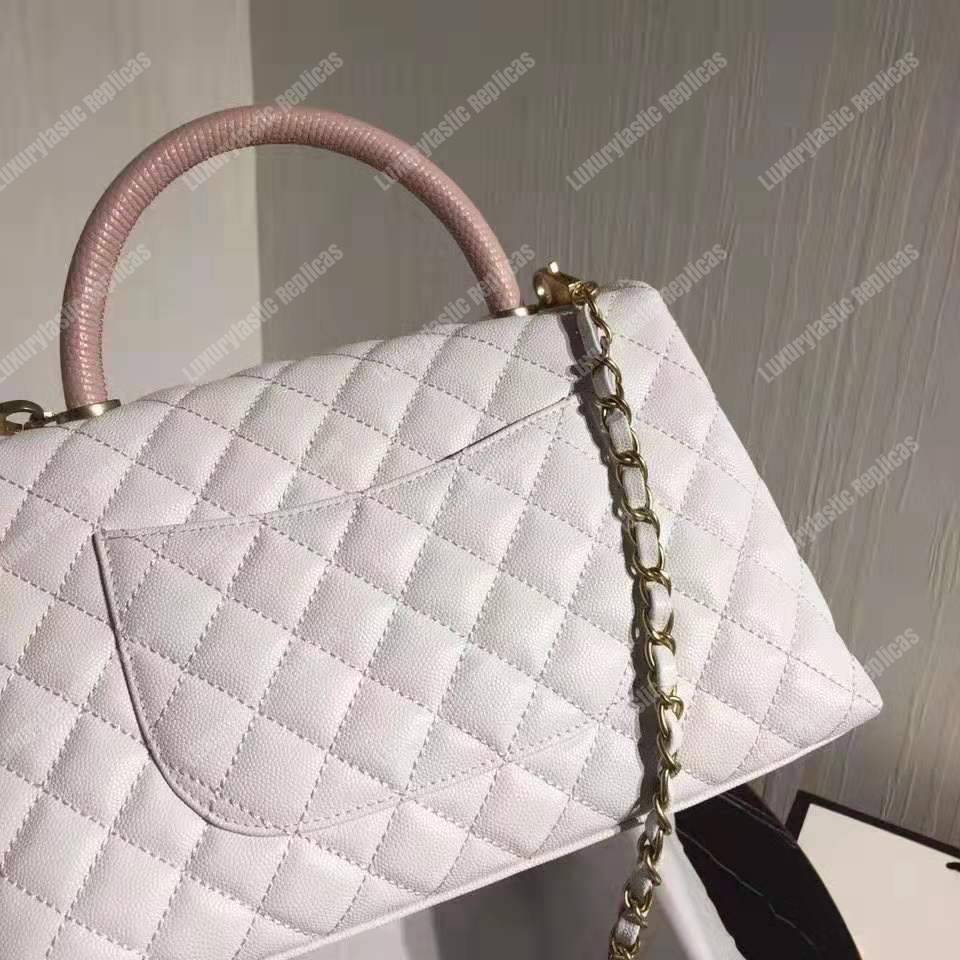 Ch*el flap bag with top handle white
