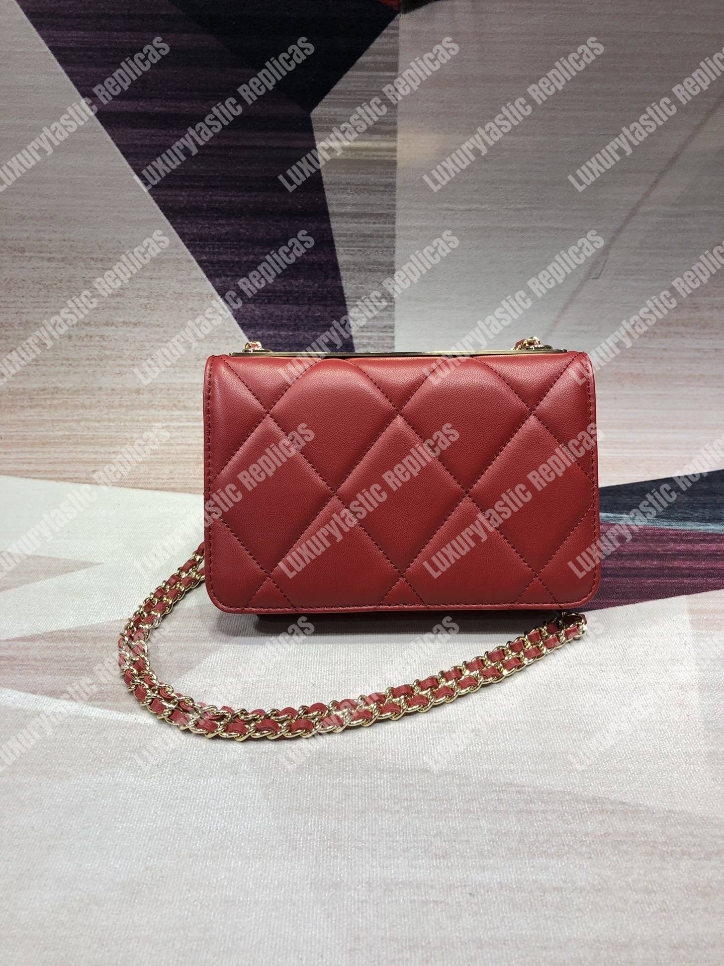 Ch*el wallet on chain – woc lambskin gold-toned metal burgundy