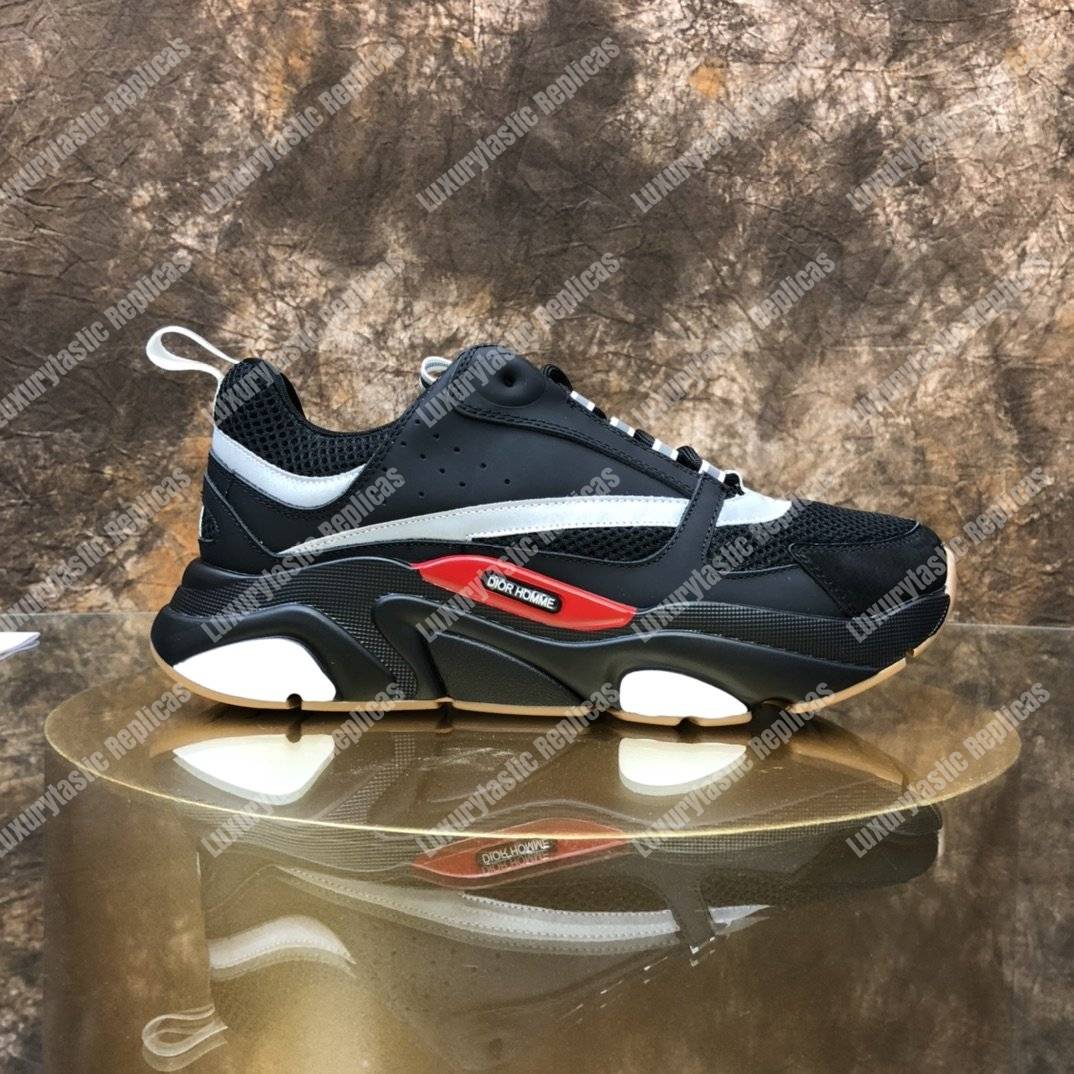 D*or “b22” sneaker in black technical knit and black and grey calfskin