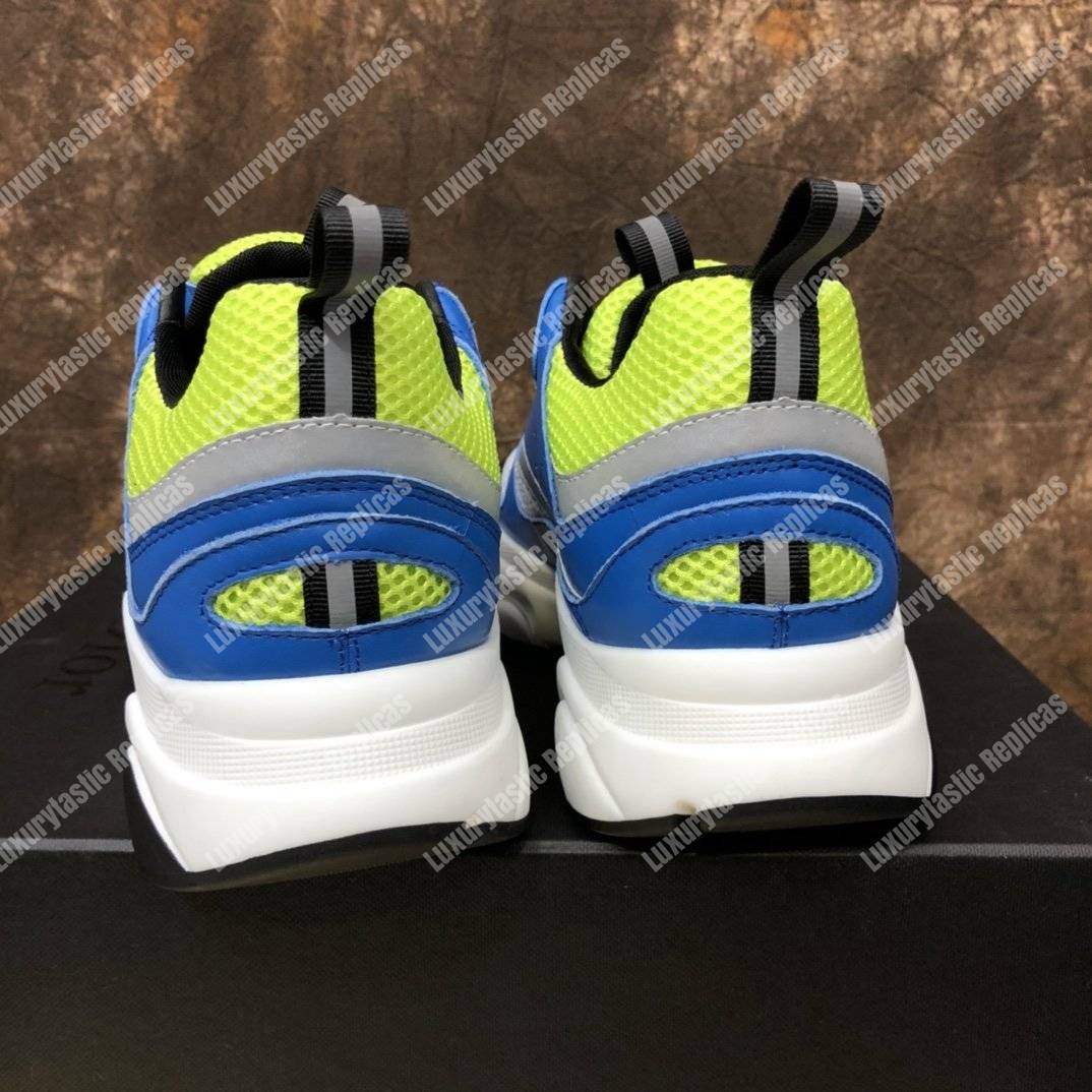 D*or “b22” sneaker in yellow technical knit and blue calfskin