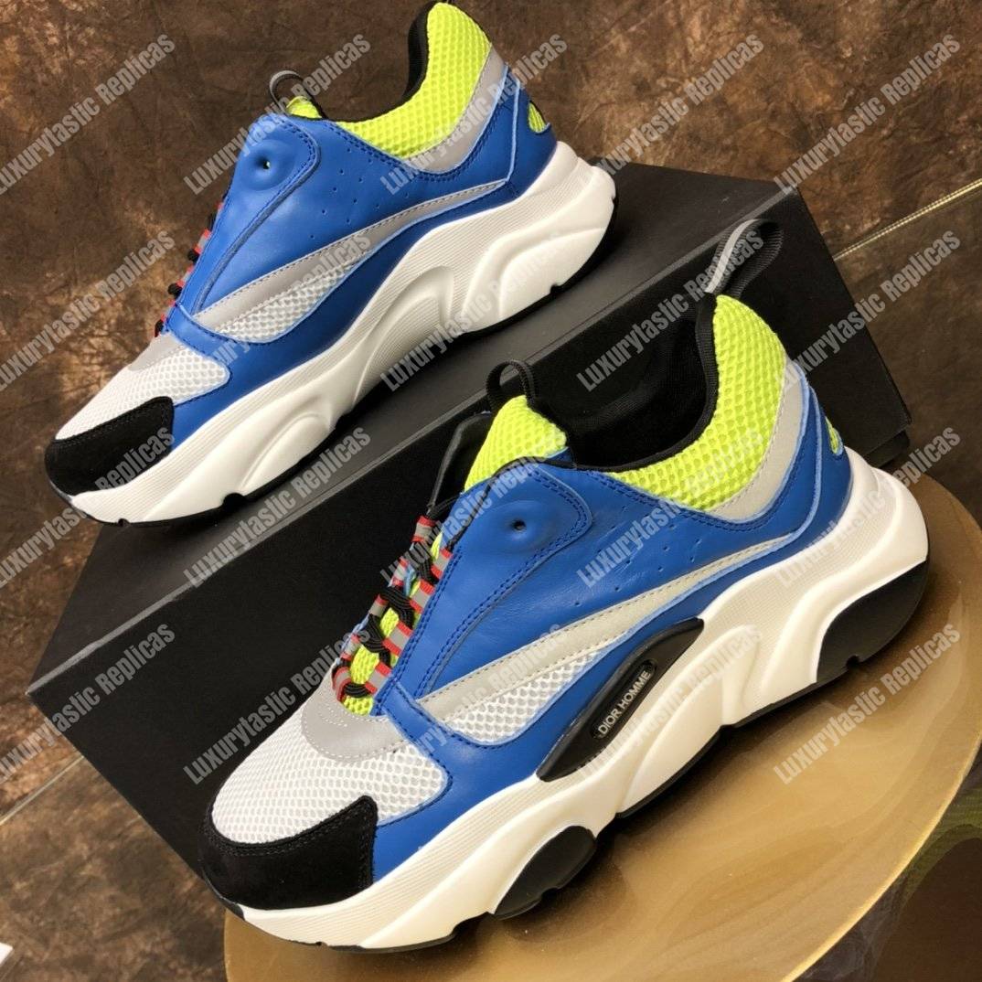 D*or “b22” sneaker in yellow technical knit and blue calfskin