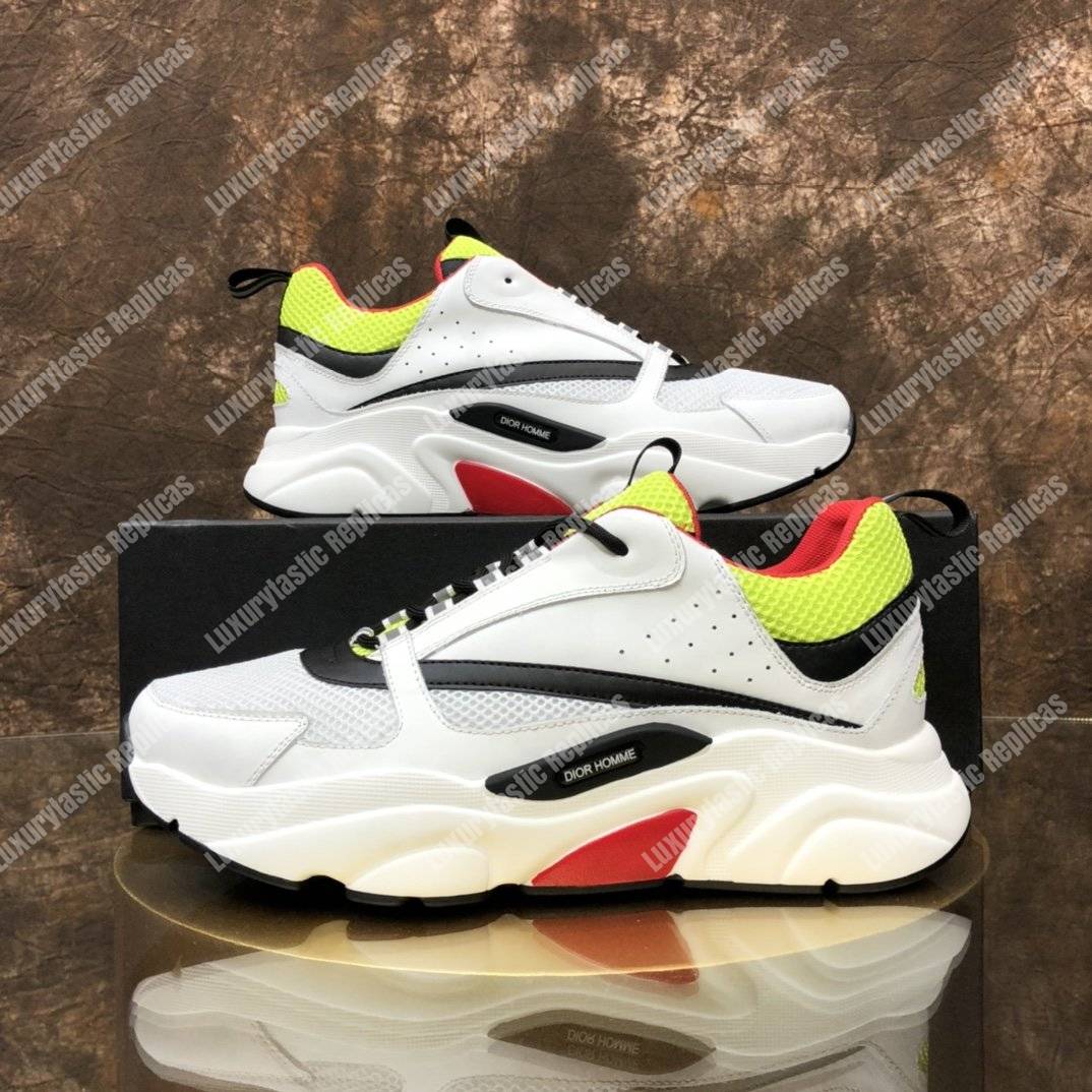 D*or b22 white, yellow and black canvas and calfskin sneaker