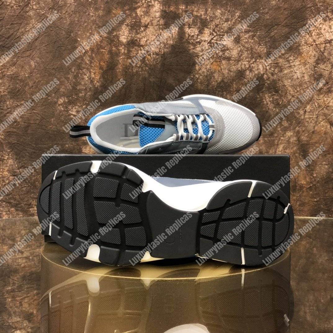 D*or b22 sneaker in white and blue technical mesh and gray calfskin