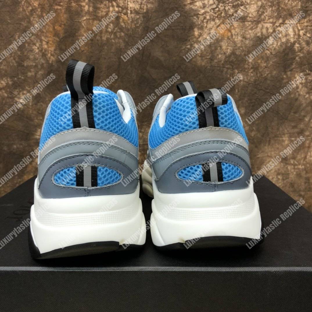 D*or b22 sneaker in white and blue technical mesh and gray calfskin