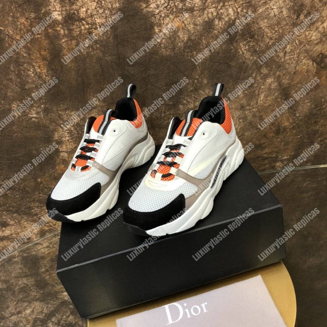 D*or b22 sneaker in red technical mesh and white and gray calfskin